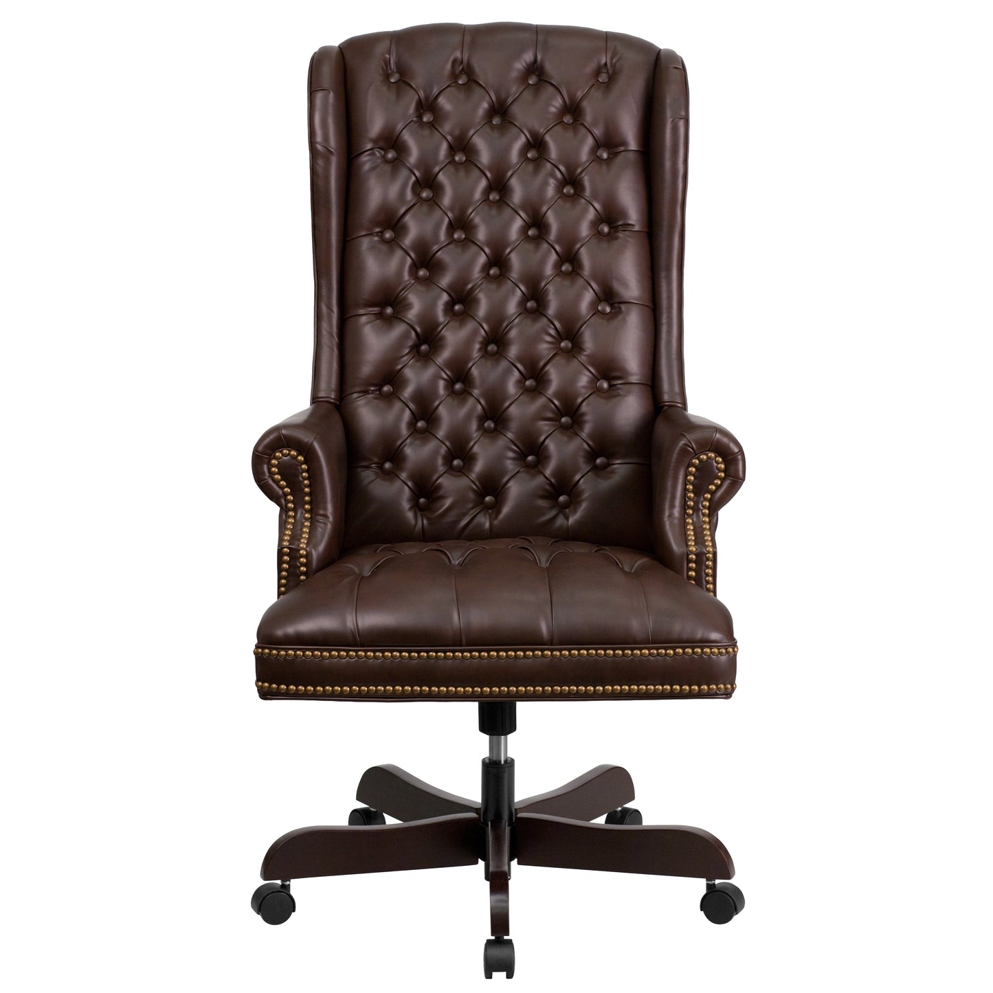 Turner High Back Traditional Fully Tufted Brown LeatherSoft Executive Swivel Ergonomic Office Chair with Arms Brown