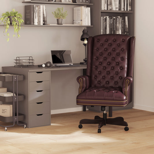Turner High Back Traditional Fully Tufted Burgundy LeatherSoft Executive Swivel Ergonomic Office Chair with Arms Burgundy CI-360-BY-GG