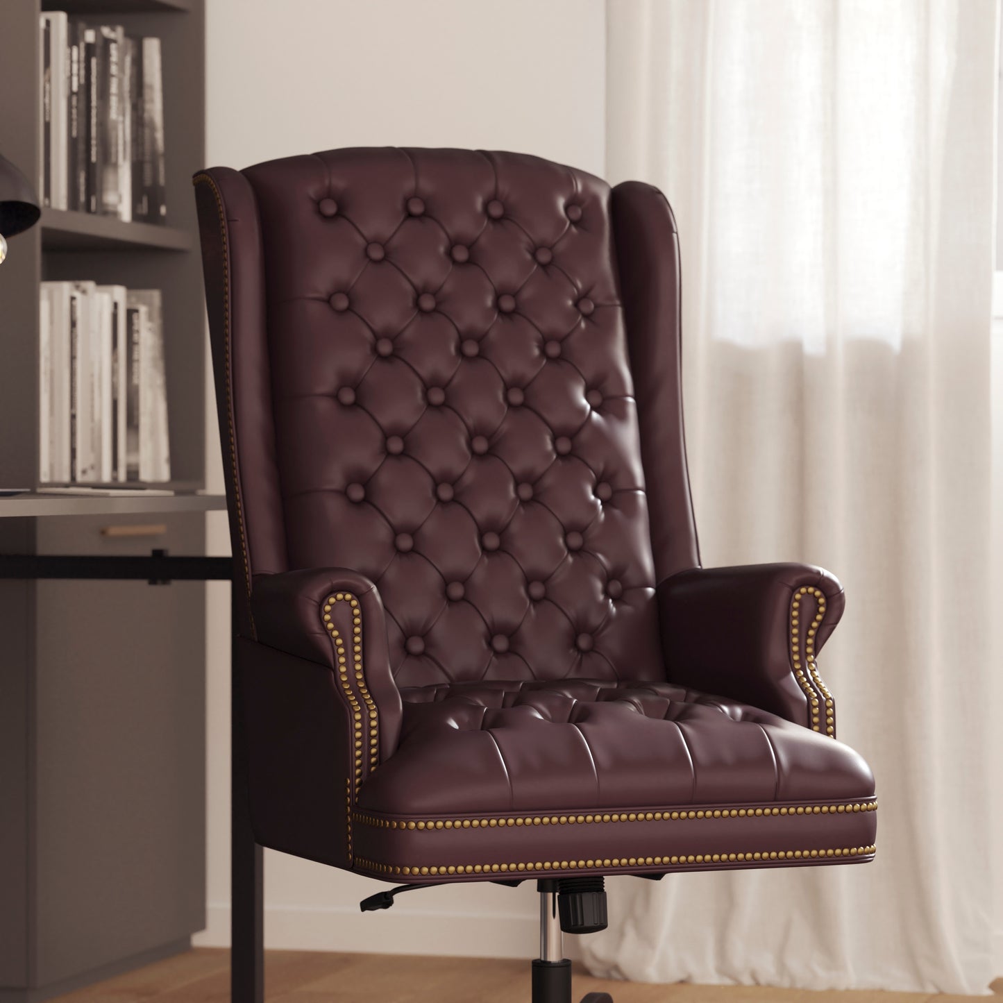 Turner High Back Traditional Fully Tufted Burgundy LeatherSoft Executive Swivel Ergonomic Office Chair with Arms Burgundy