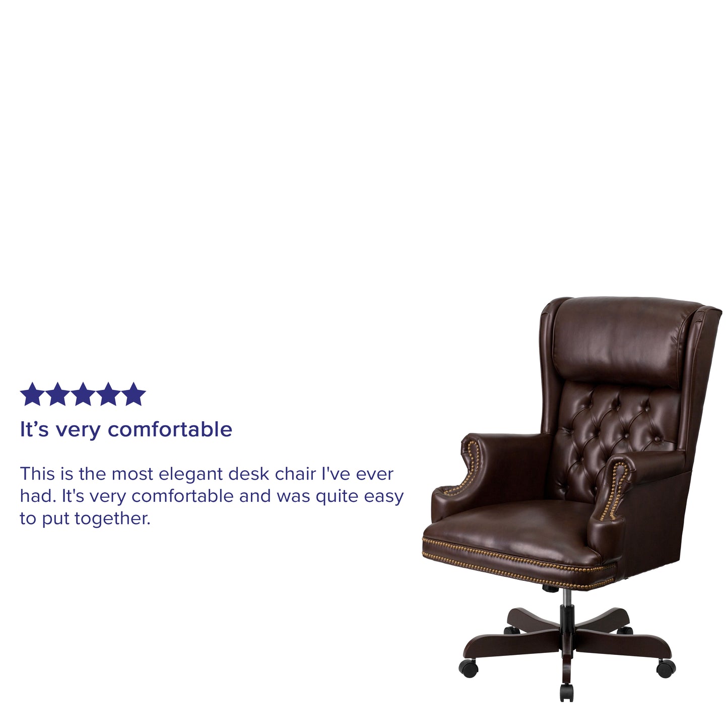 Ainslie High Back Traditional Tufted Brown LeatherSoft Executive Ergonomic Office Chair with Oversized Headrest & Nail Trim Arms Brown