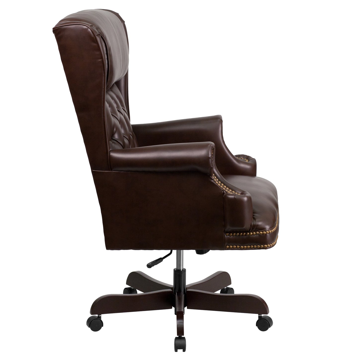 Ainslie High Back Traditional Tufted Brown LeatherSoft Executive Ergonomic Office Chair with Oversized Headrest & Nail Trim Arms Brown