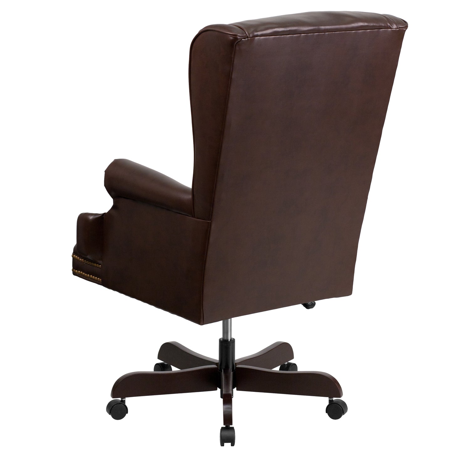 Ainslie High Back Traditional Tufted Brown LeatherSoft Executive Ergonomic Office Chair with Oversized Headrest & Nail Trim Arms Brown