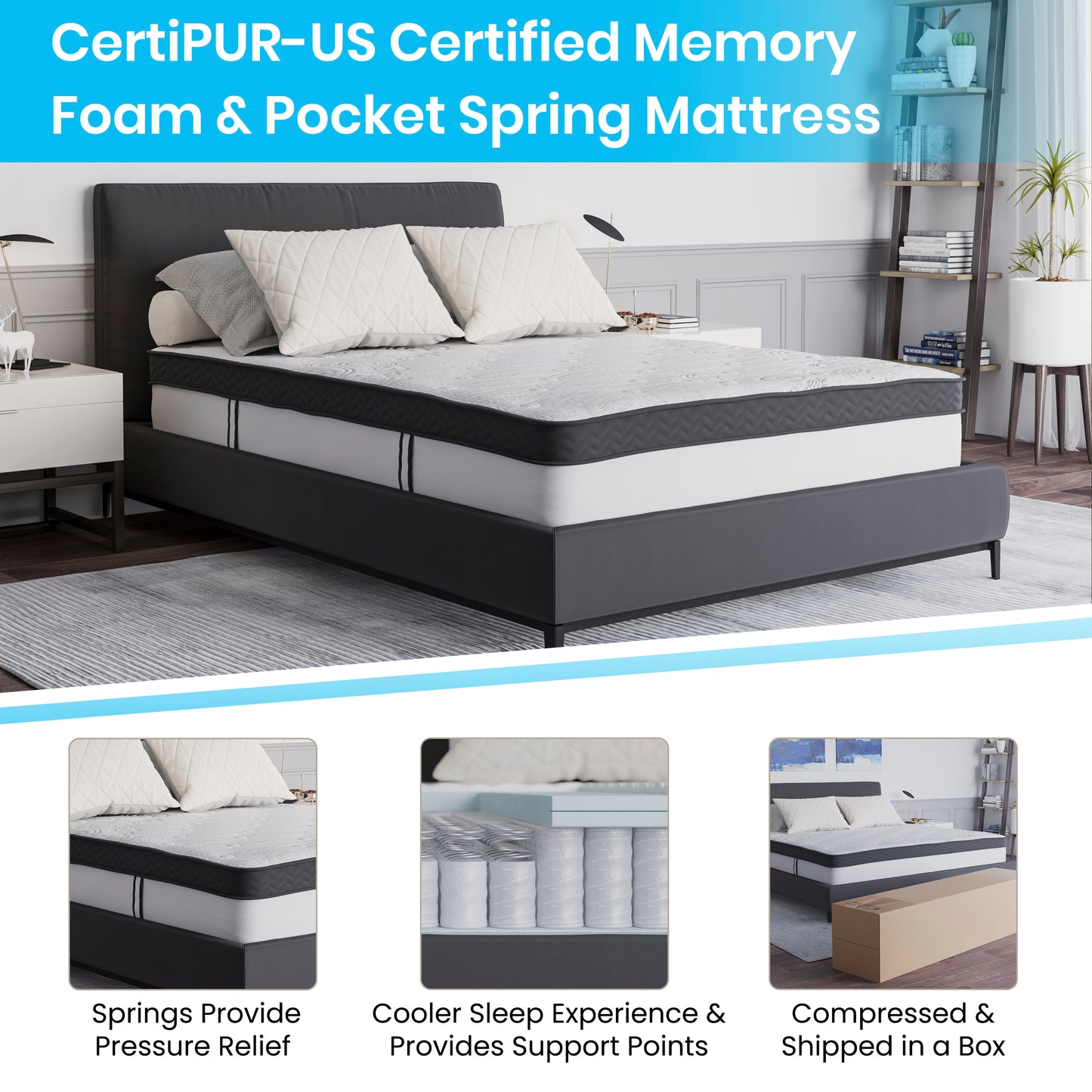 Capri Comfortable Sleep 12 Inch CertiPUR-US Certified Memory Foam & Pocket Spring Mattress, Full Mattress in a Box White