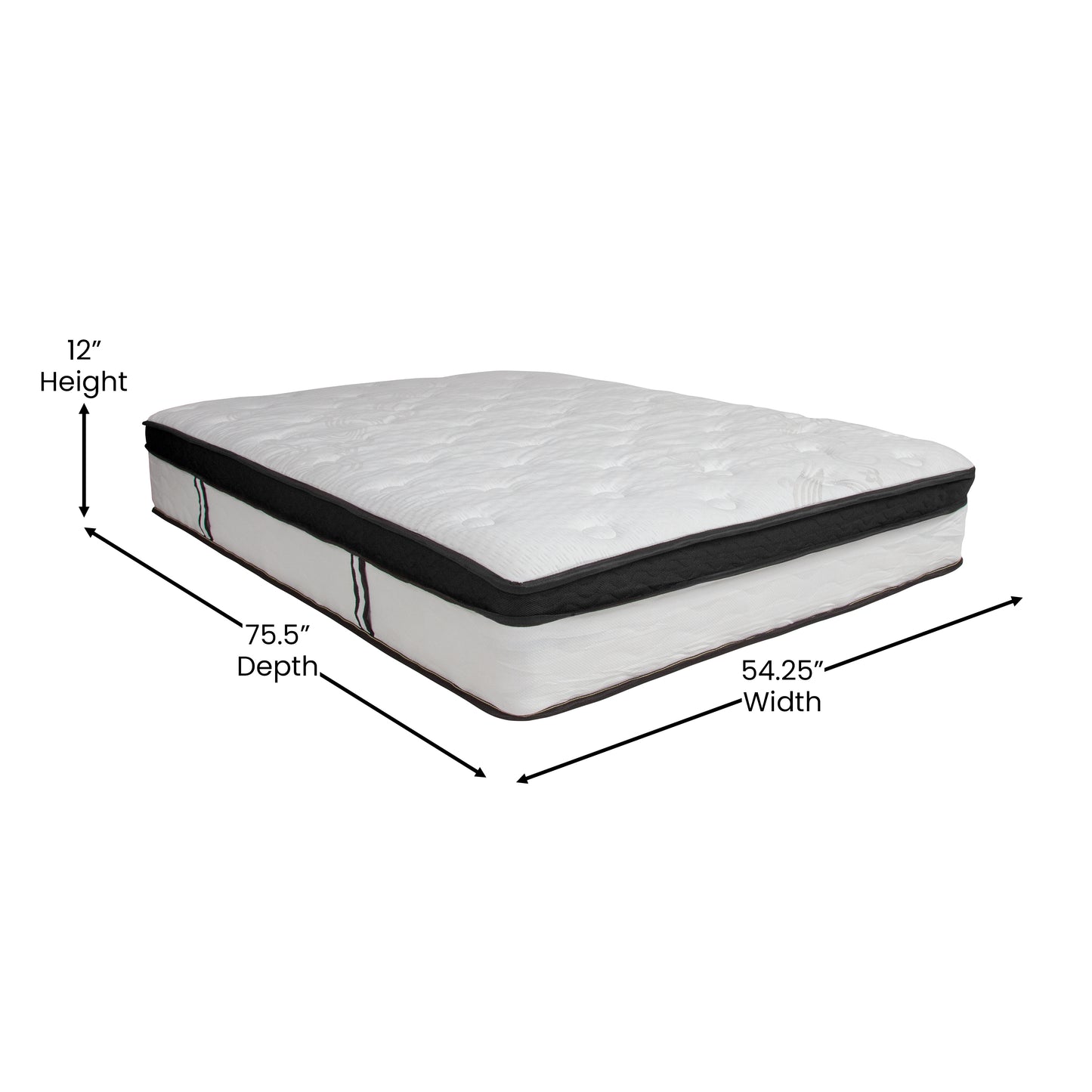 Capri Comfortable Sleep 12 Inch CertiPUR-US Certified Memory Foam & Pocket Spring Mattress, Full Mattress in a Box White