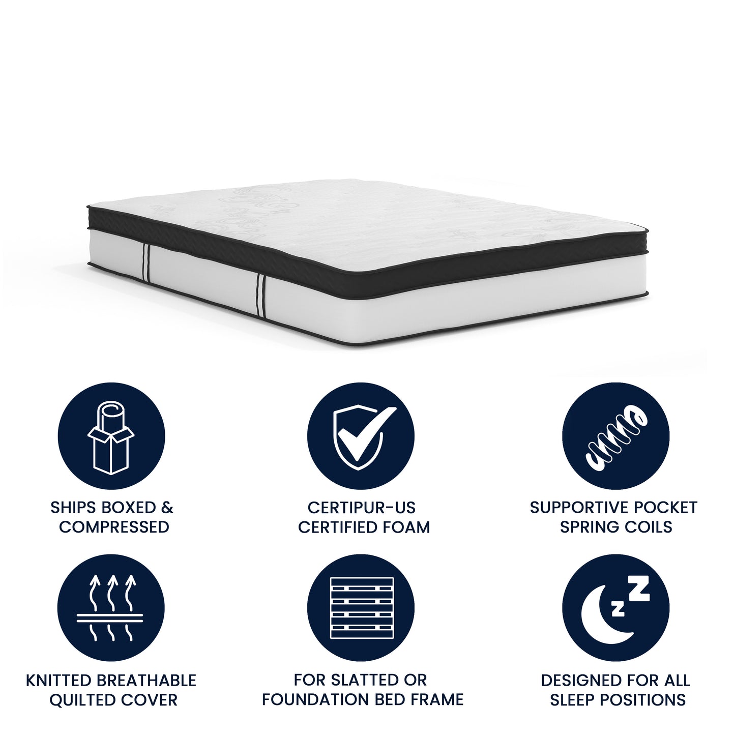 Capri Comfortable Sleep 12 Inch CertiPUR-US Certified Memory Foam & Pocket Spring Mattress, Queen Mattress in a Box White