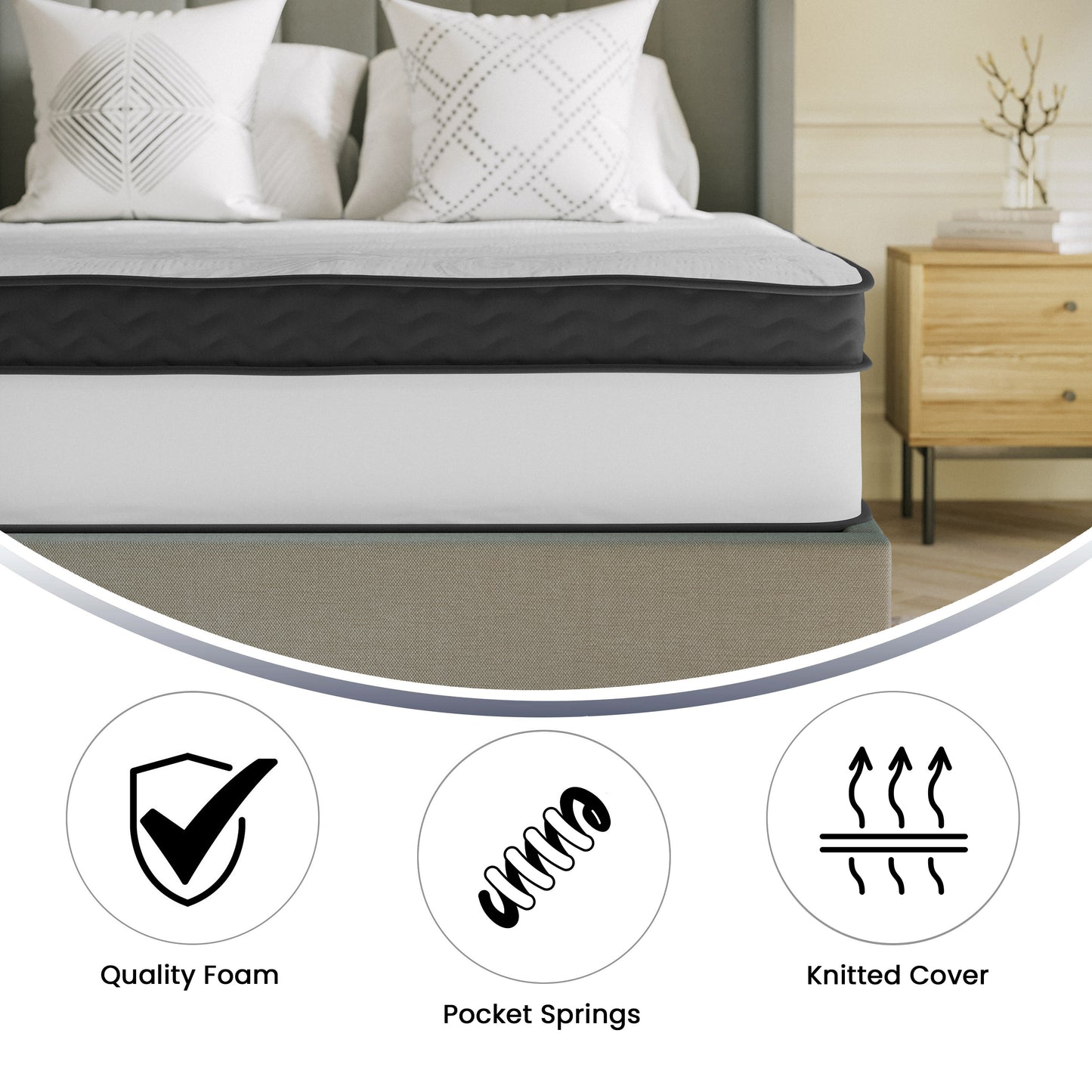 Capri Comfortable Sleep 12 Inch CertiPUR-US Certified Memory Foam & Pocket Spring Mattress, Queen Mattress in a Box White