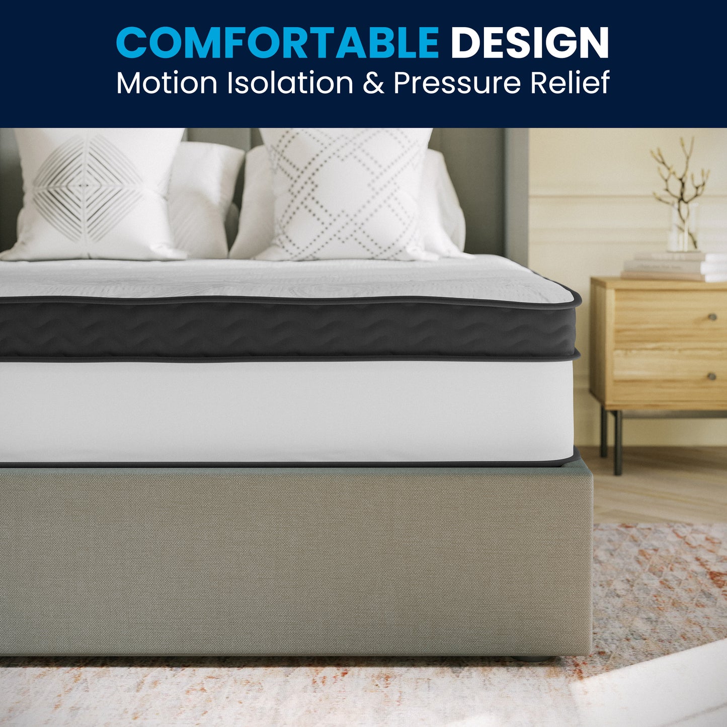 Capri Comfortable Sleep 12 Inch CertiPUR-US Certified Memory Foam & Pocket Spring Mattress, Queen Mattress in a Box White
