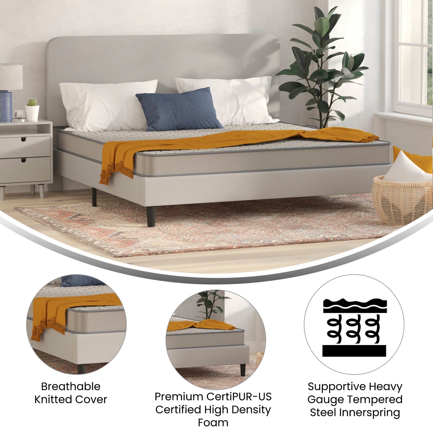 Capri Comfortable Sleep 6 Inch CertiPUR-US Certified Spring Mattress, King Mattress in a Box Gray