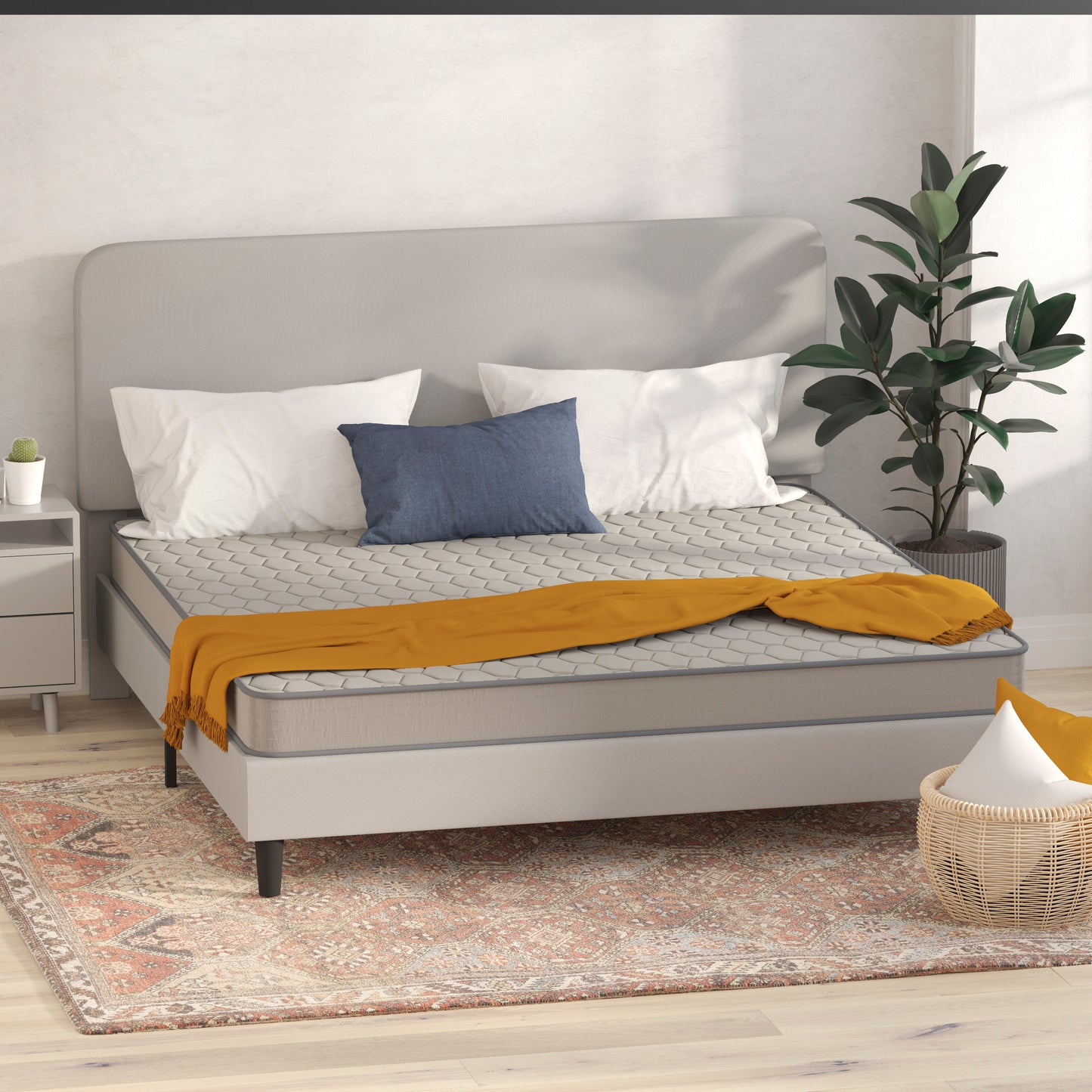 Capri Comfortable Sleep 6 Inch CertiPUR-US Certified Spring Mattress, King Mattress in a Box Gray