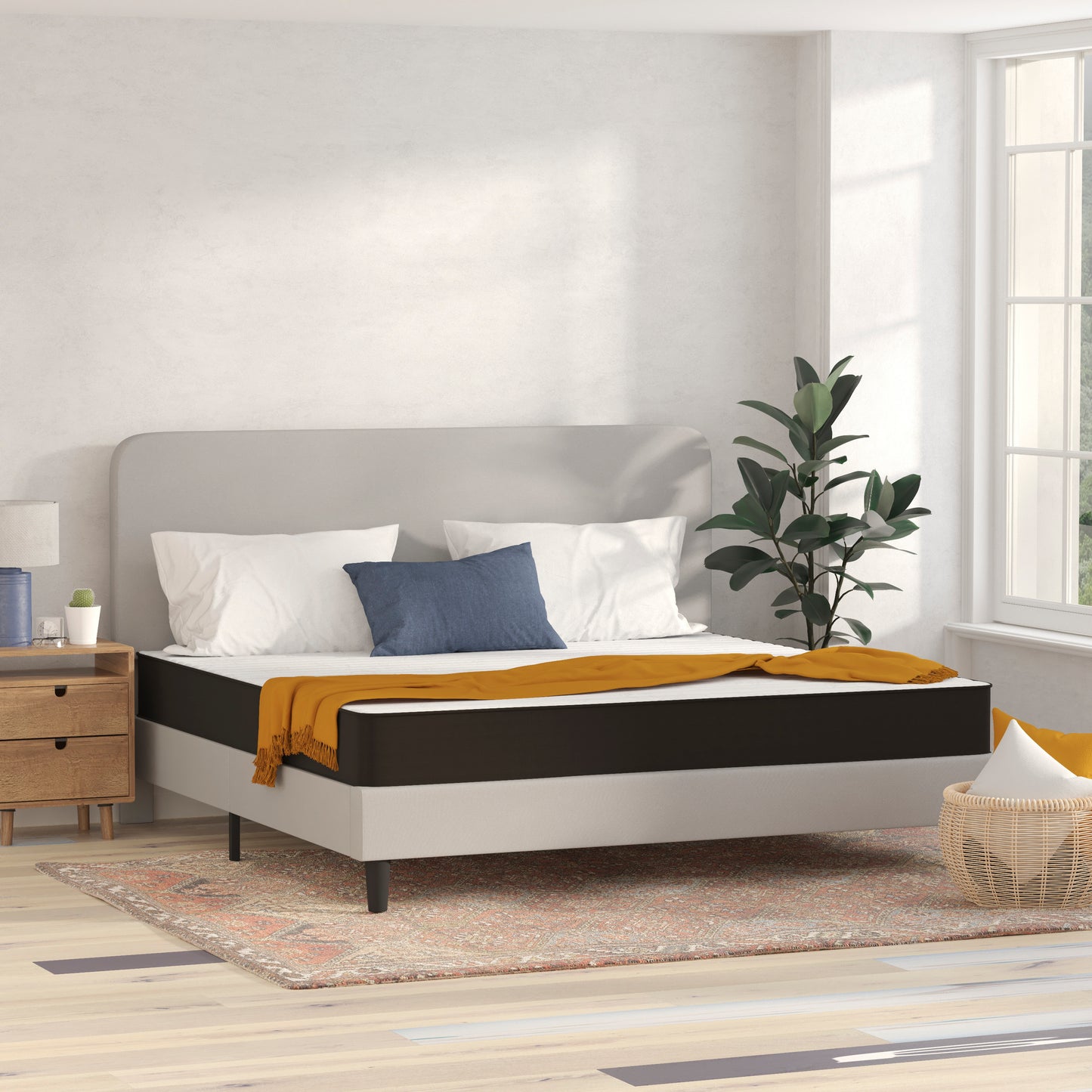 Capri Comfortable Sleep 8 Inch CertiPUR-US Certified Foam and Innerspring Hybrid Mattress, King Mattress in a Box Gray