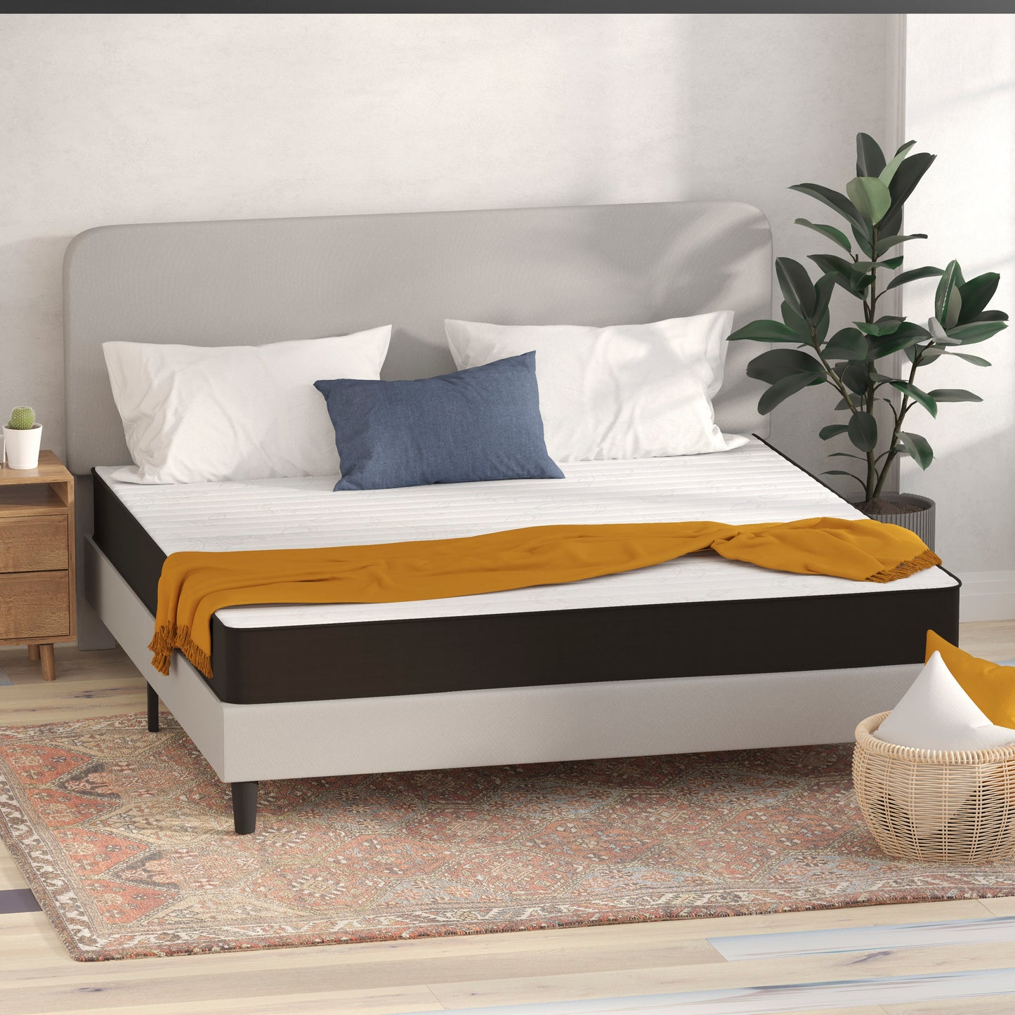 Capri Comfortable Sleep 8 Inch CertiPUR-US Certified Foam and Innerspring Hybrid Mattress, King Mattress in a Box Gray