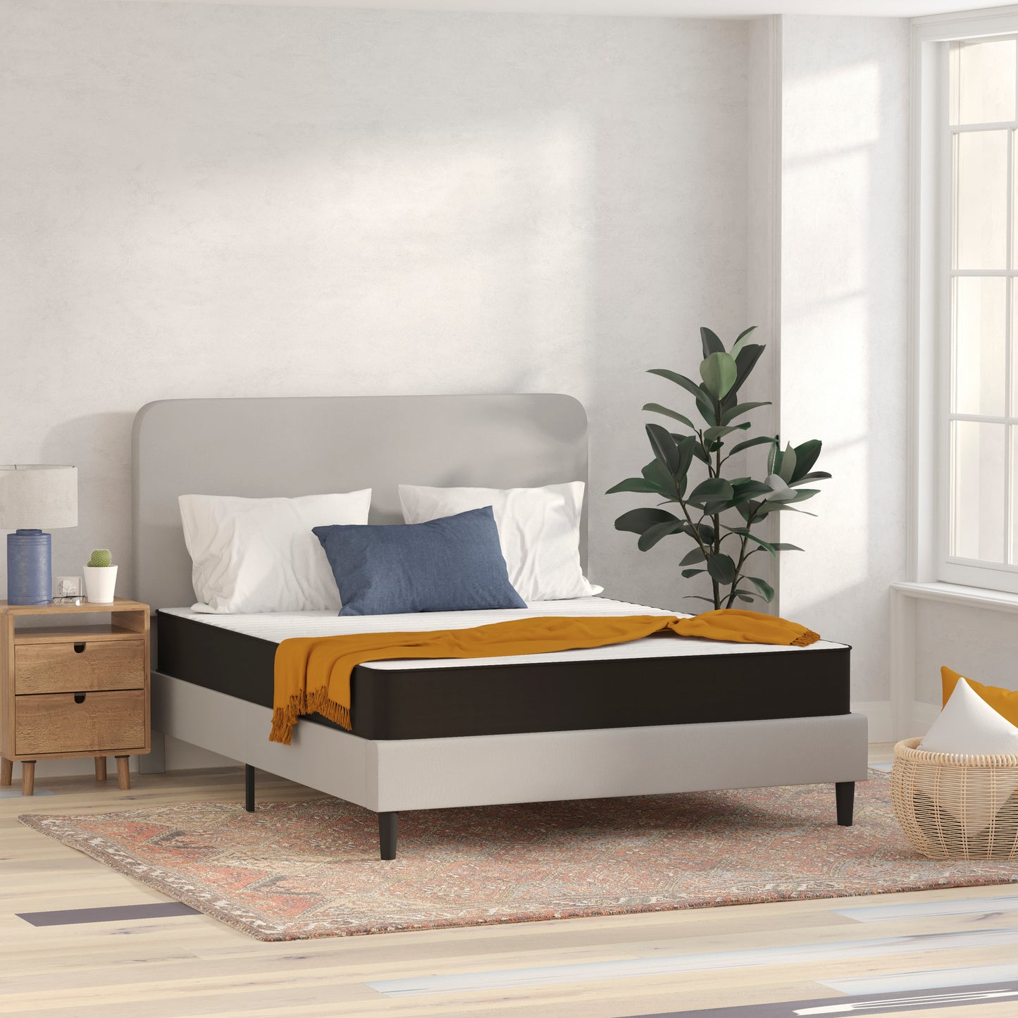 Capri Comfortable Sleep 8 Inch CertiPUR-US Certified Foam and Innerspring Hybrid Mattress, Queen Mattress in a Box Gray CL-E238-B-Q-GG