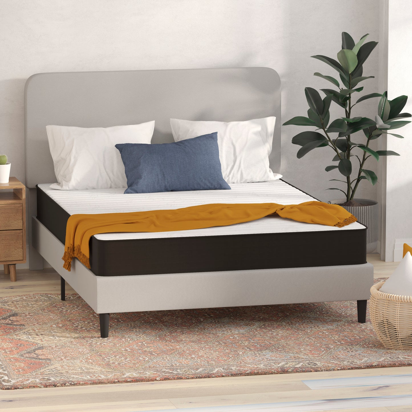 Capri Comfortable Sleep 8 Inch CertiPUR-US Certified Foam and Innerspring Hybrid Mattress, Queen Mattress in a Box Gray CL-E238-B-Q-GG