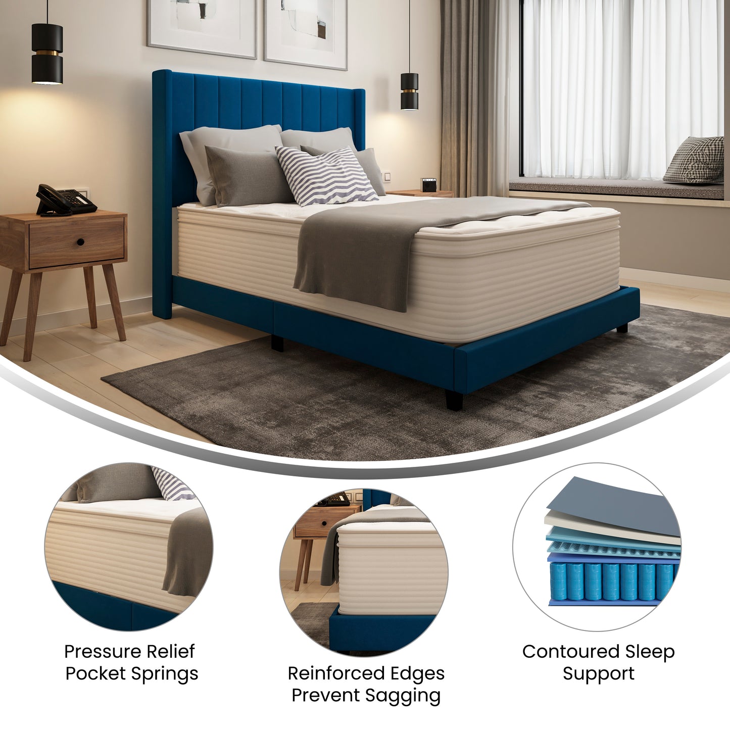 Vista Hospitality Grade Commercial Full Mattress in a Box 14 Inch, Premium Memory Foam Hybrid Pocket Spring Mattress with Reinforced Edge Support White