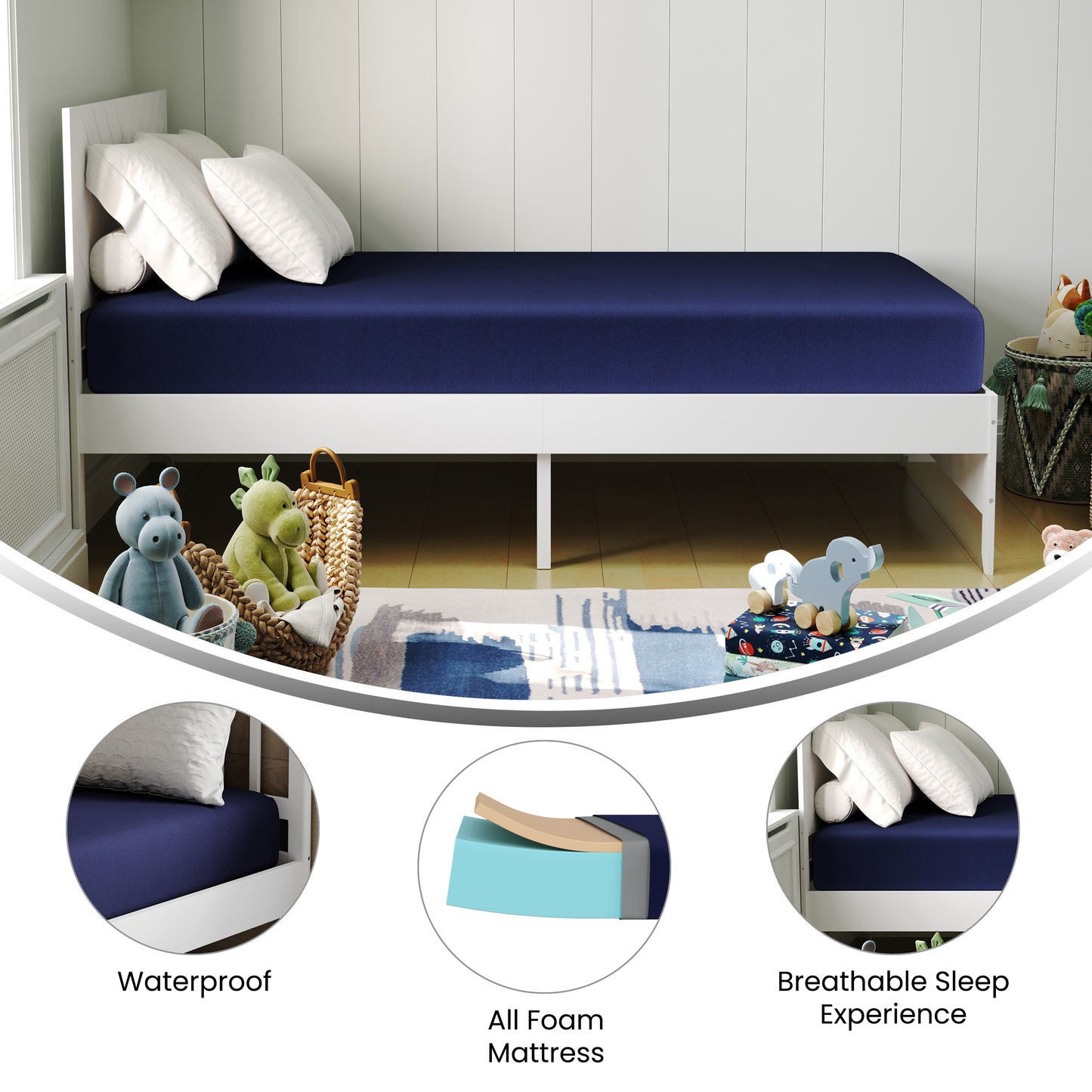 Irvine Liquid-Resistant Memory Foam 8" Twin Mattress with Removable Cover with Zipper in Blue Blue CL-MF-LR-TWIN-GG