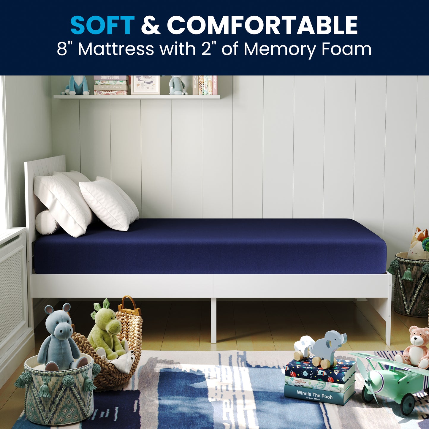 Irvine Liquid-Resistant Memory Foam 8" Twin Mattress with Removable Cover with Zipper in Blue Blue CL-MF-LR-TWIN-GG