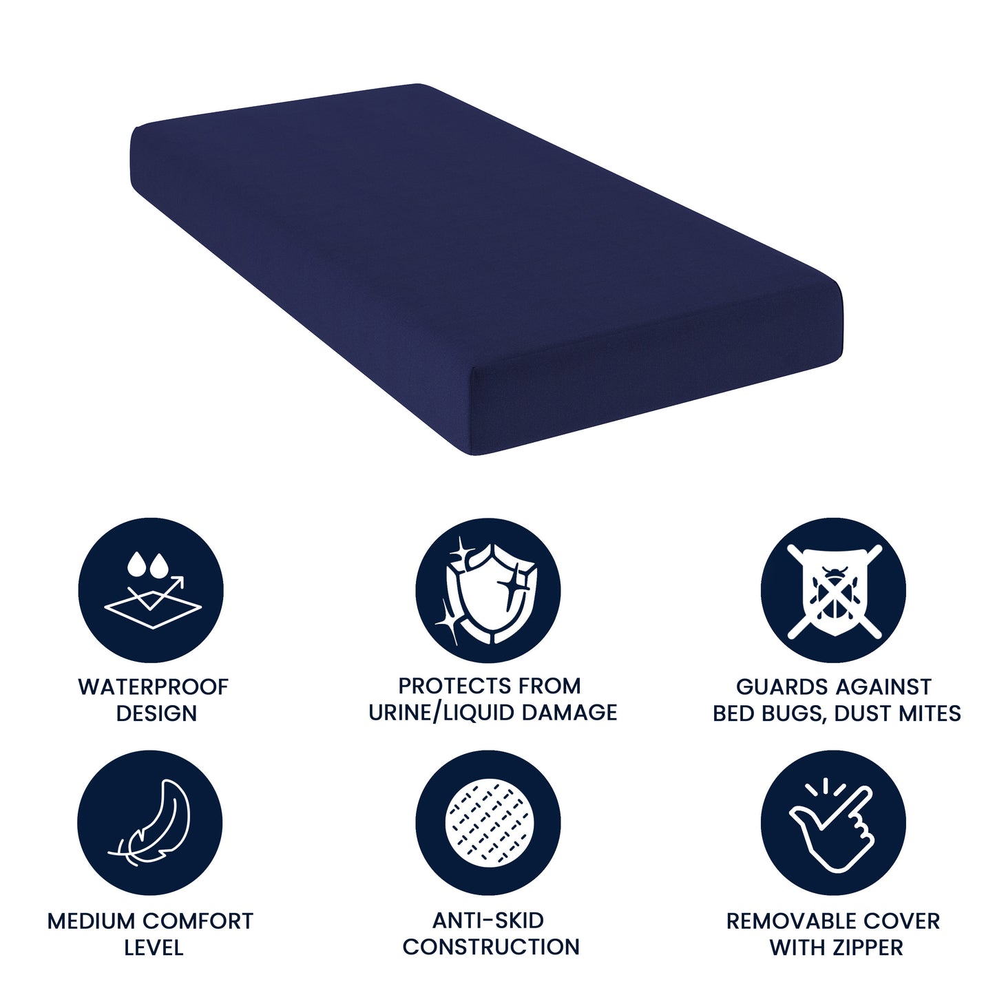Irvine Liquid-Resistant Memory Foam 8" Twin XL Mattress with Removable Cover with Zipper in Blue Blue