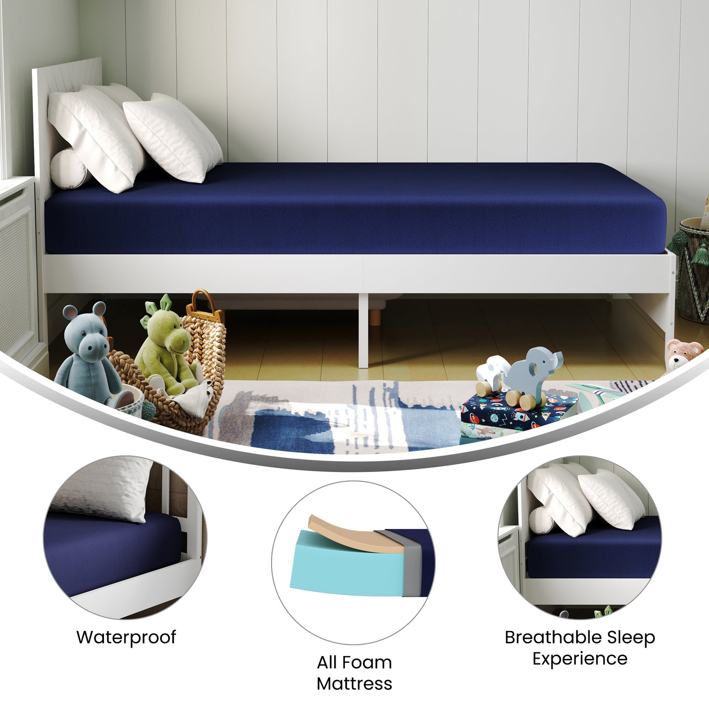 Irvine Liquid-Resistant Memory Foam 8" Twin XL Mattress with Removable Cover with Zipper in Blue Blue