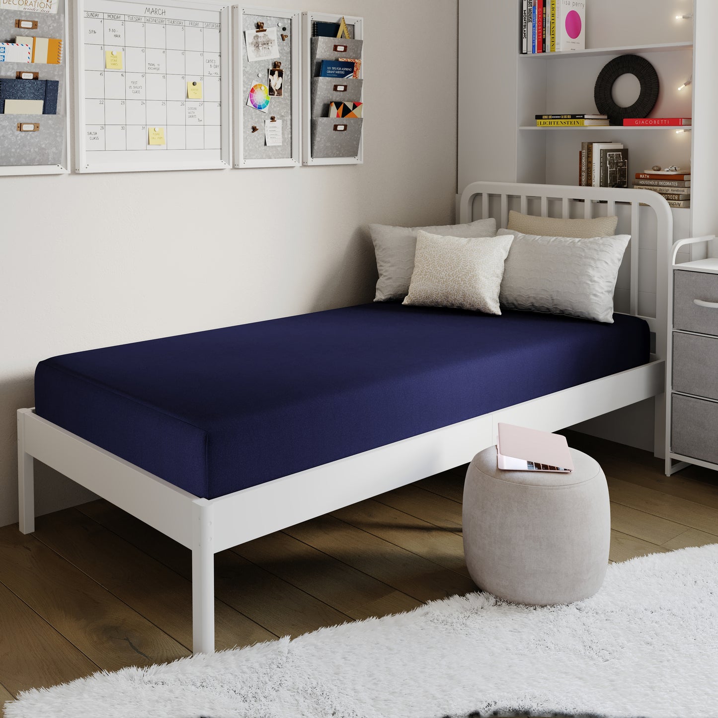 Irvine Liquid-Resistant Memory Foam 8" Twin XL Mattress with Removable Cover with Zipper in Blue Blue