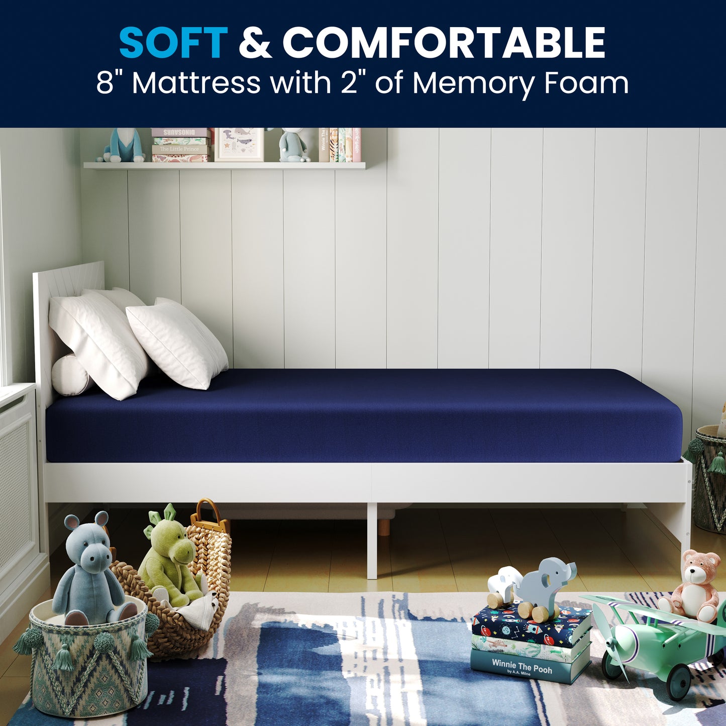 Irvine Liquid-Resistant Memory Foam 8" Twin XL Mattress with Removable Cover with Zipper in Blue Blue