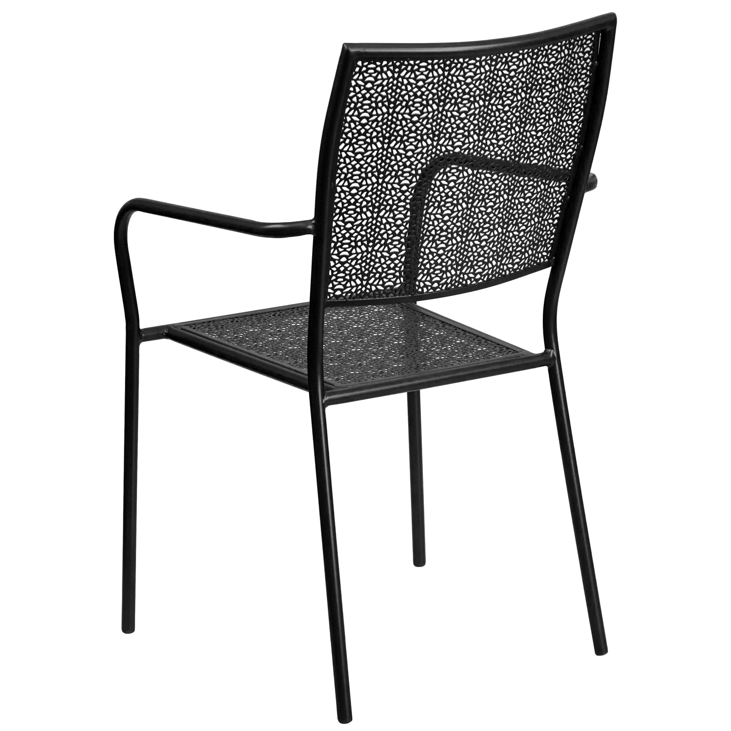 Oia Commercial Grade Black Indoor-Outdoor Steel Patio Arm Chair with Square Back Black