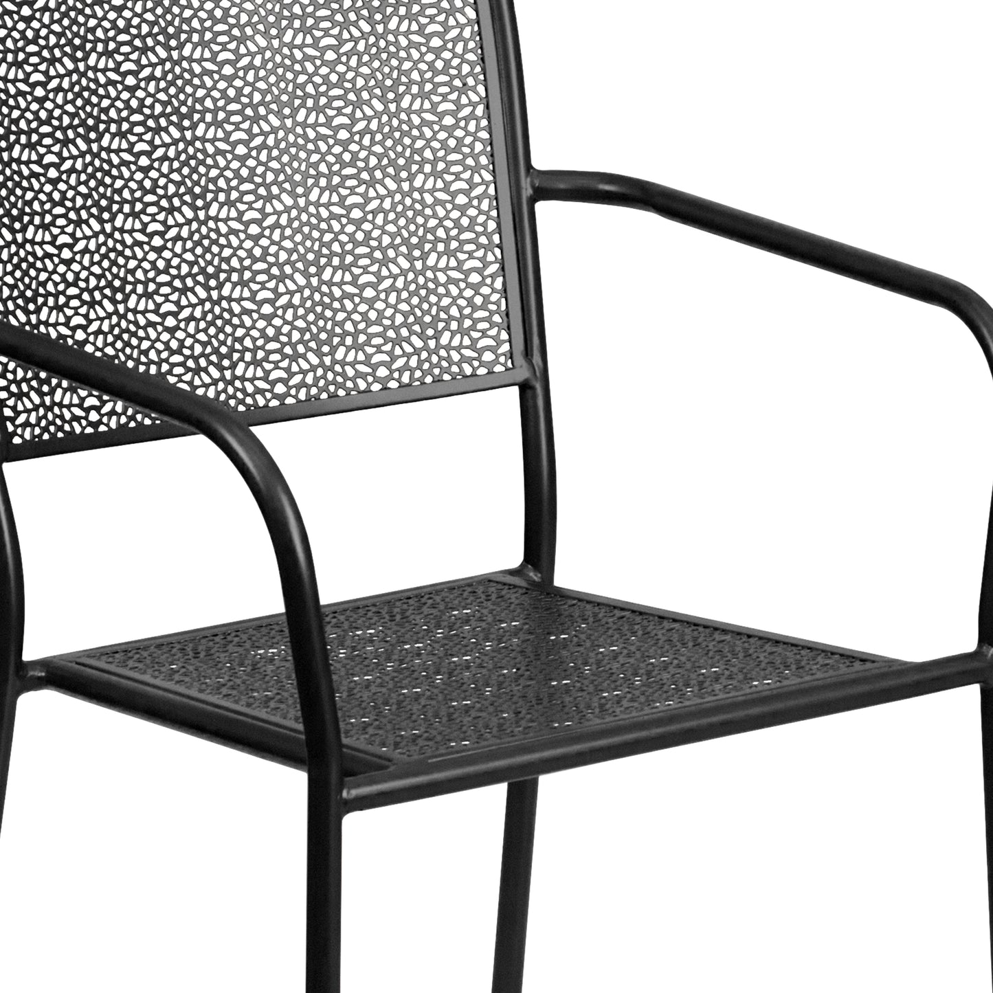 Oia Commercial Grade Black Indoor-Outdoor Steel Patio Arm Chair with Square Back Black