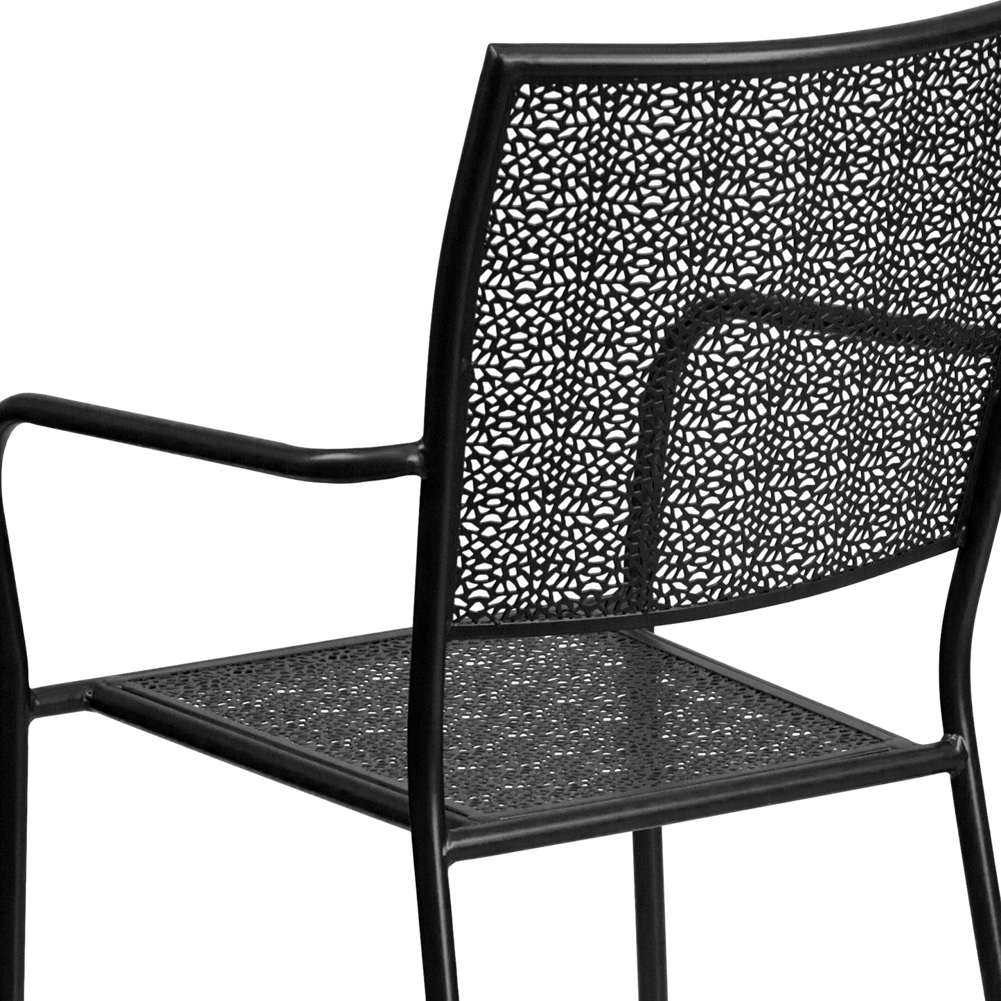 Oia Commercial Grade Black Indoor-Outdoor Steel Patio Arm Chair with Square Back Black