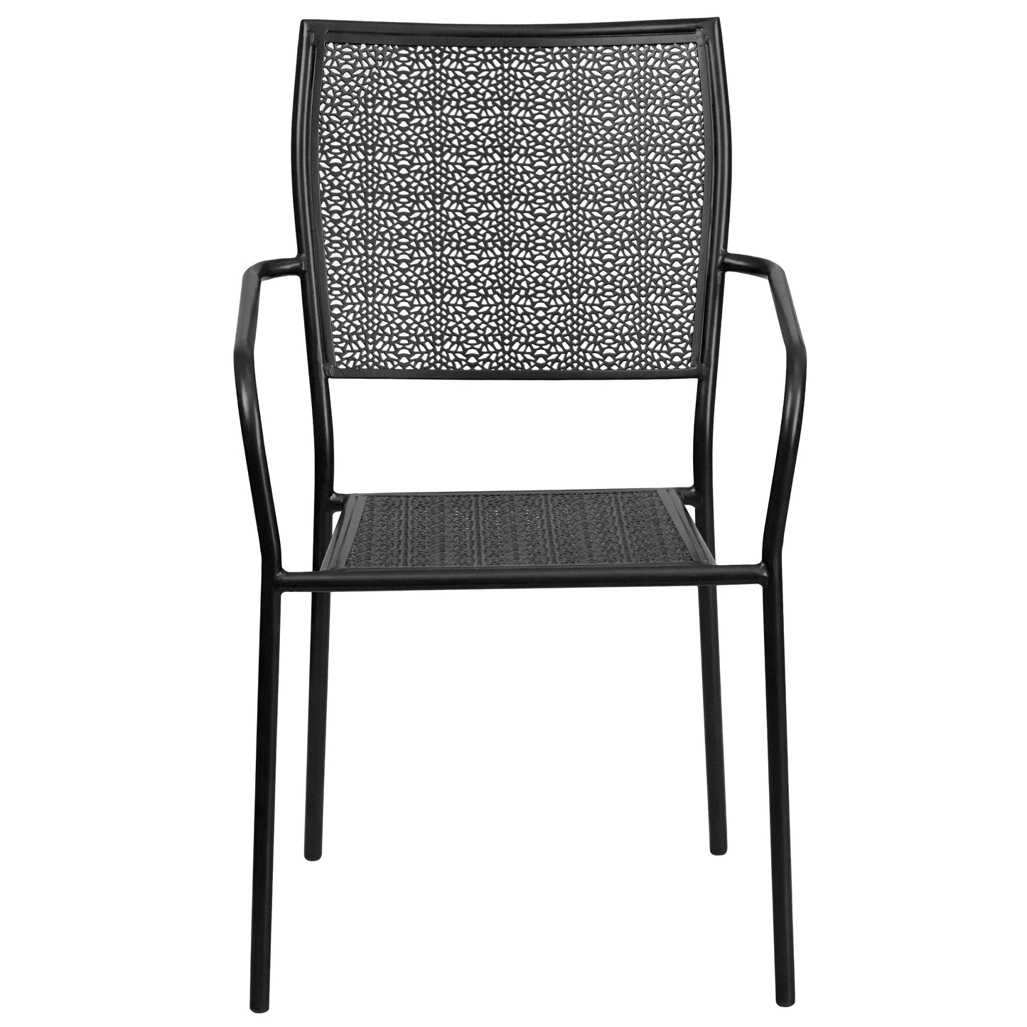 Oia Commercial Grade Black Indoor-Outdoor Steel Patio Arm Chair with Square Back Black