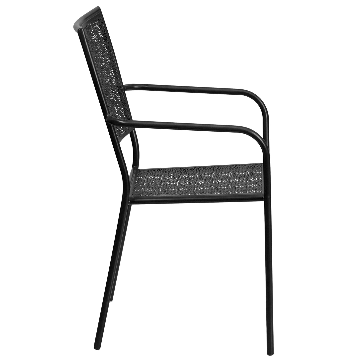 Oia Commercial Grade Black Indoor-Outdoor Steel Patio Arm Chair with Square Back Black