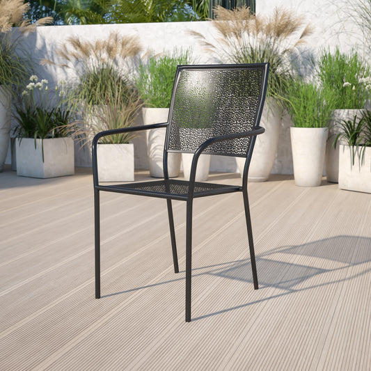 Oia Commercial Grade Black Indoor-Outdoor Steel Patio Arm Chair with Square Back Black