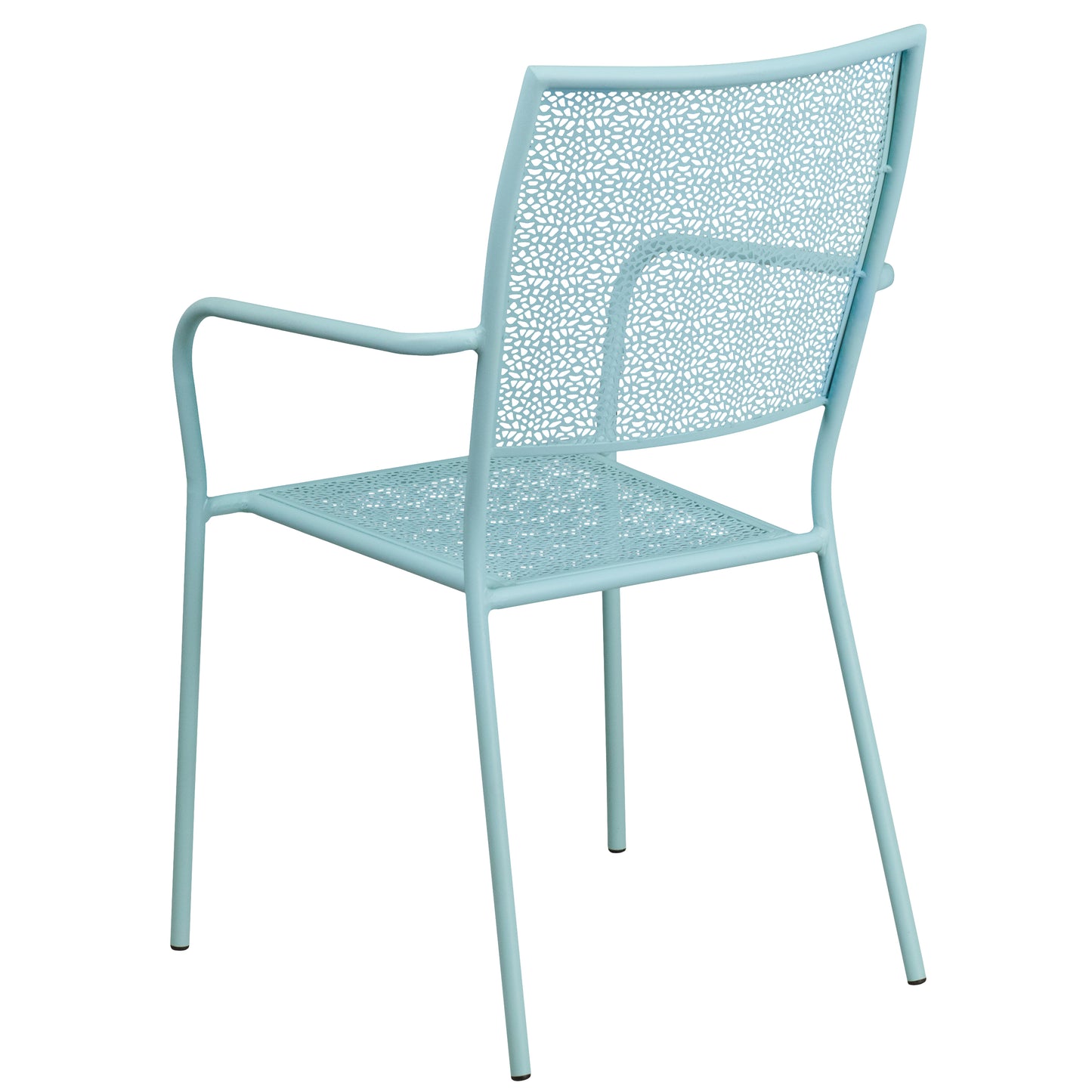 Oia Commercial Grade Sky Blue Indoor-Outdoor Steel Patio Arm Chair with Square Back Sky Blue