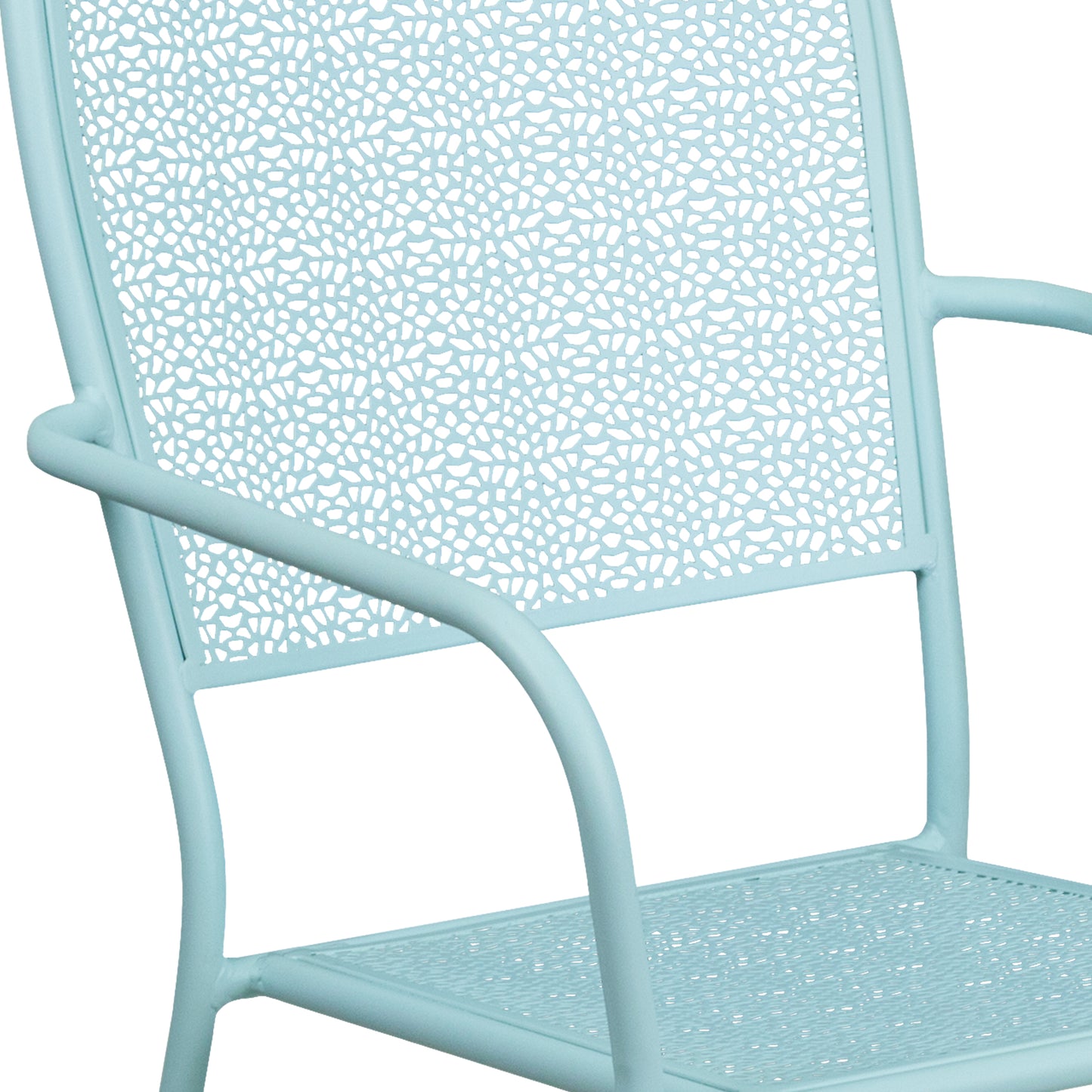 Oia Commercial Grade Sky Blue Indoor-Outdoor Steel Patio Arm Chair with Square Back Sky Blue
