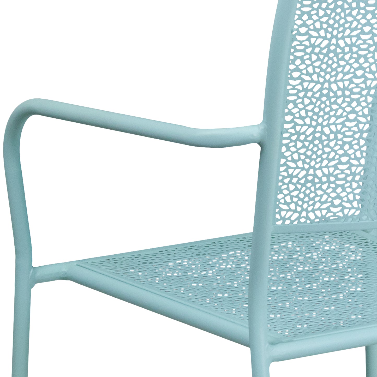 Oia Commercial Grade Sky Blue Indoor-Outdoor Steel Patio Arm Chair with Square Back Sky Blue