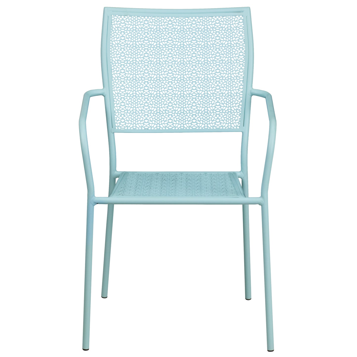 Oia Commercial Grade Sky Blue Indoor-Outdoor Steel Patio Arm Chair with Square Back Sky Blue