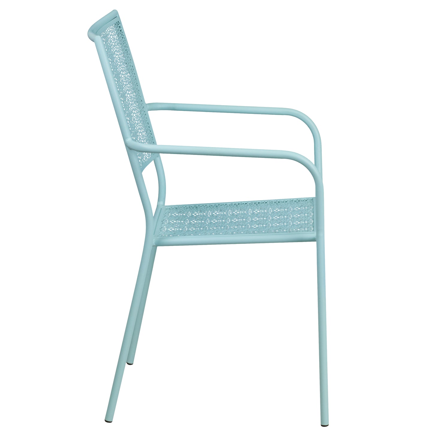 Oia Commercial Grade Sky Blue Indoor-Outdoor Steel Patio Arm Chair with Square Back Sky Blue