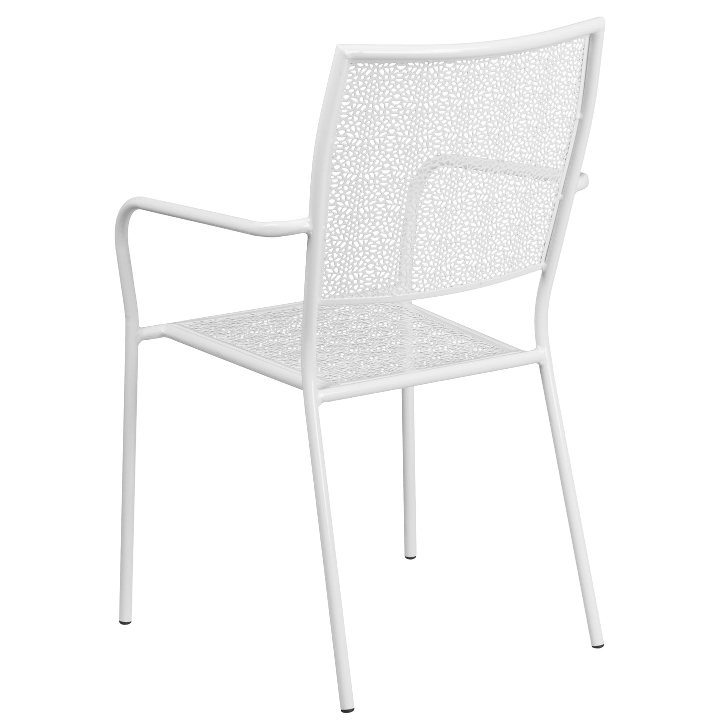 Oia Commercial Grade White Indoor-Outdoor Steel Patio Arm Chair with Square Back White