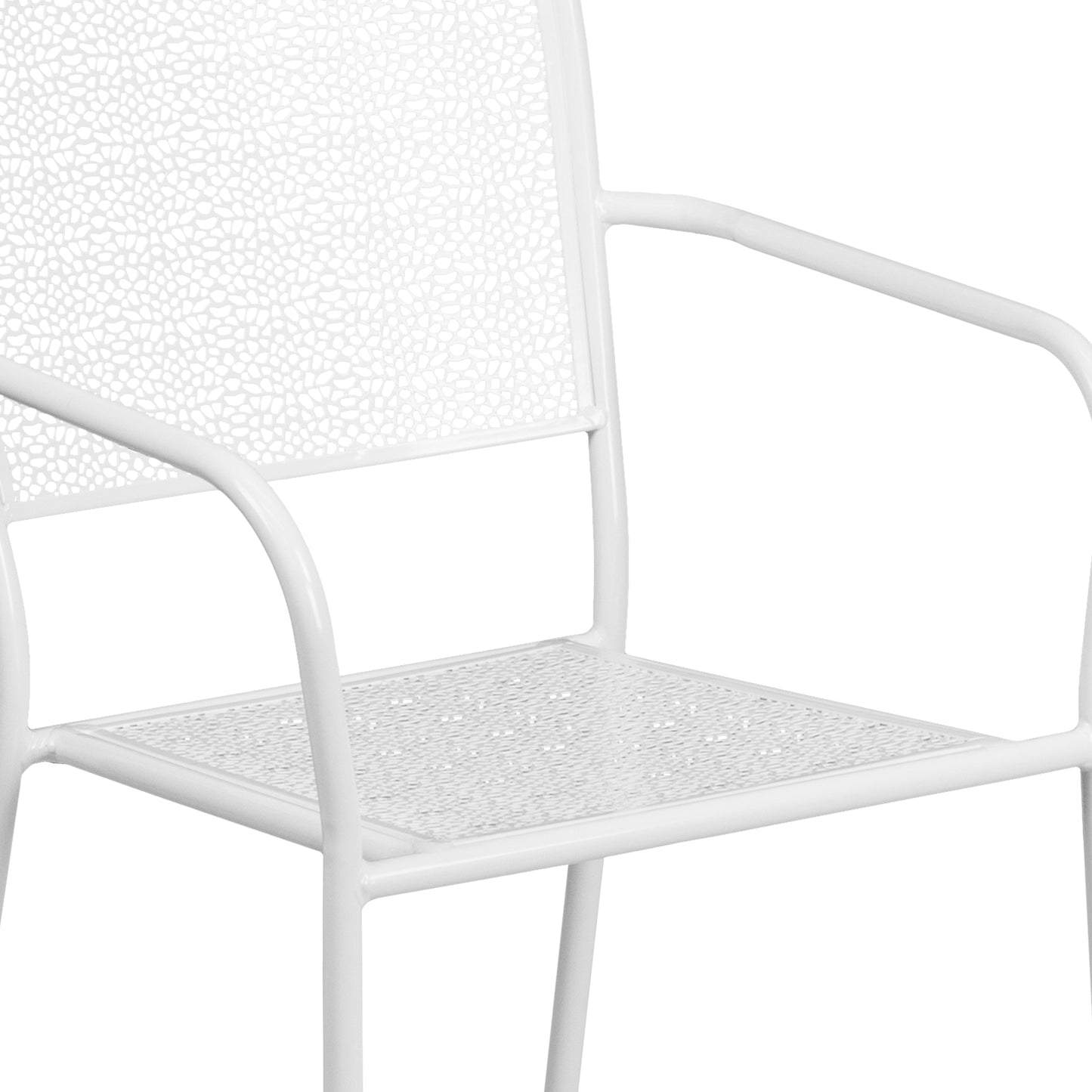 Oia Commercial Grade White Indoor-Outdoor Steel Patio Arm Chair with Square Back White