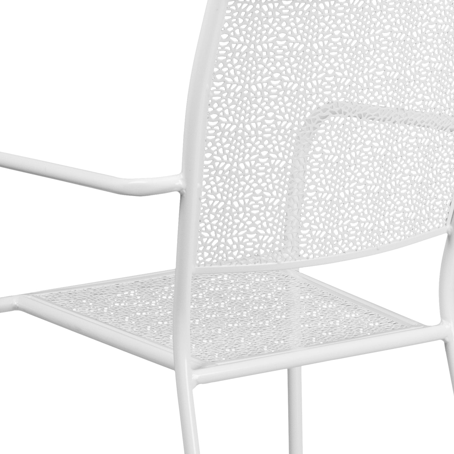 Oia Commercial Grade White Indoor-Outdoor Steel Patio Arm Chair with Square Back White