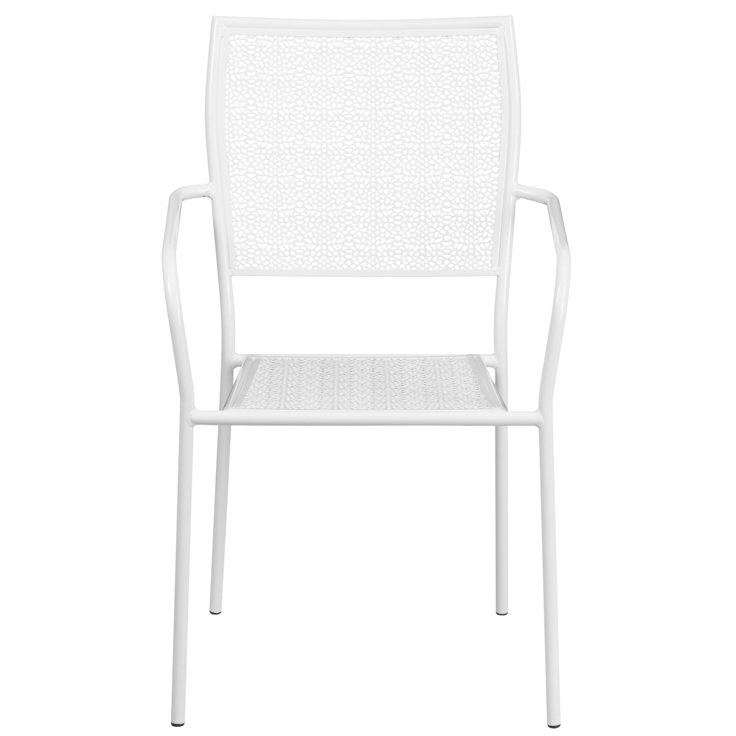 Oia Commercial Grade White Indoor-Outdoor Steel Patio Arm Chair with Square Back White