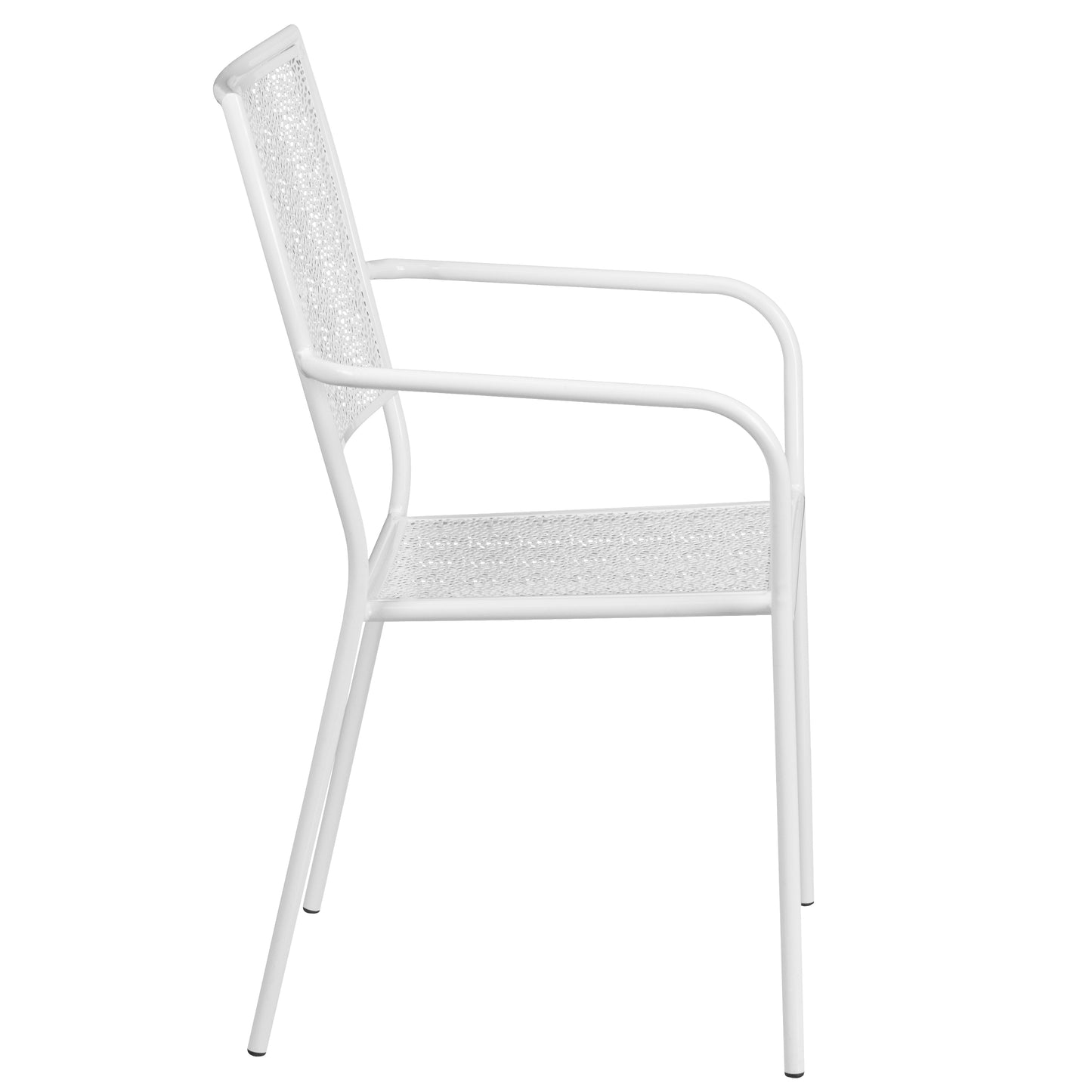 Oia Commercial Grade White Indoor-Outdoor Steel Patio Arm Chair with Square Back White