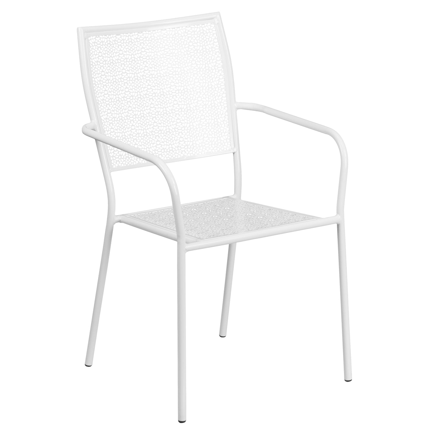 Oia Commercial Grade 28" Square White Indoor-Outdoor Steel Patio Table Set with 2 Square Back Chairs White
