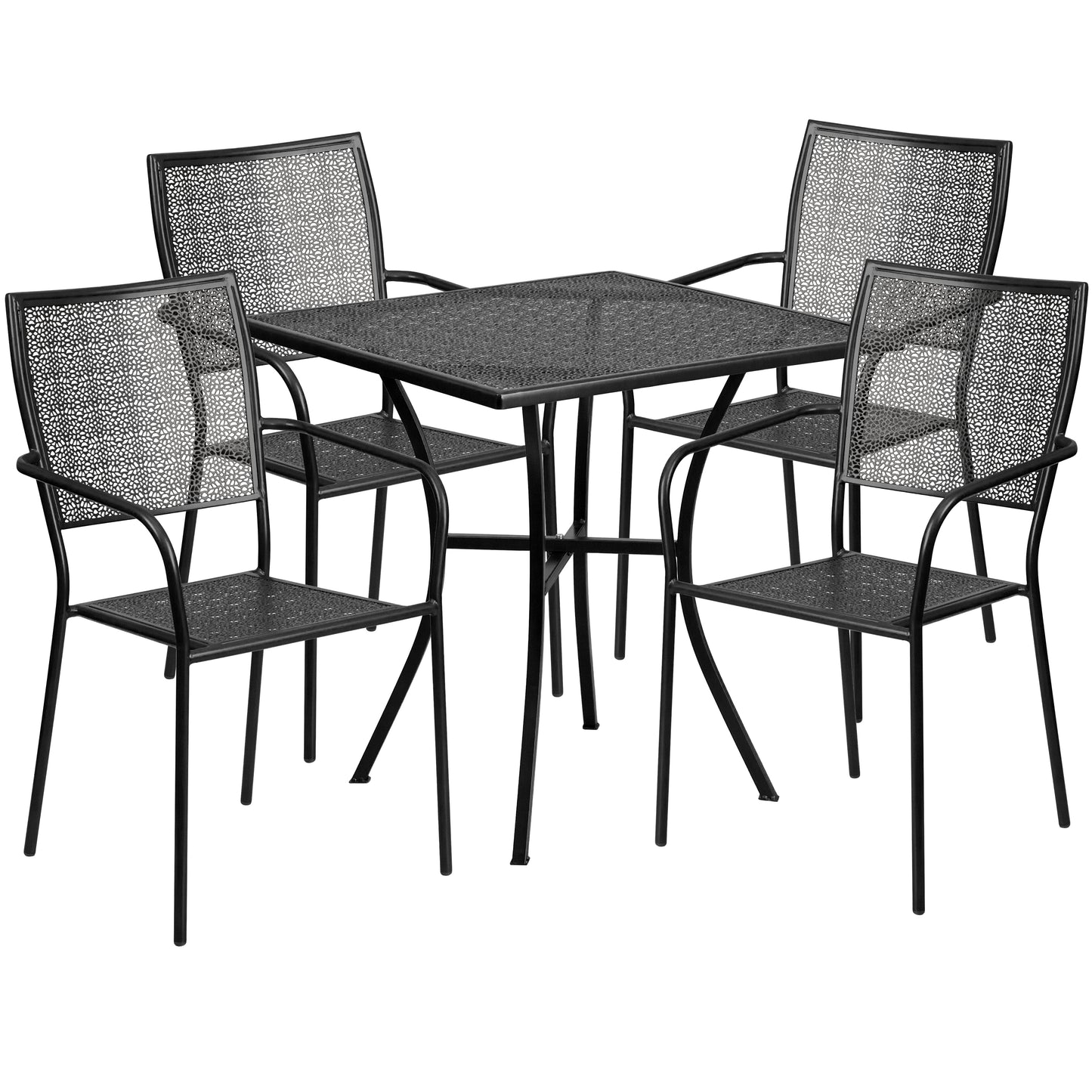Oia Commercial Grade 28" Square Black Indoor-Outdoor Steel Patio Table Set with 4 Square Back Chairs Black