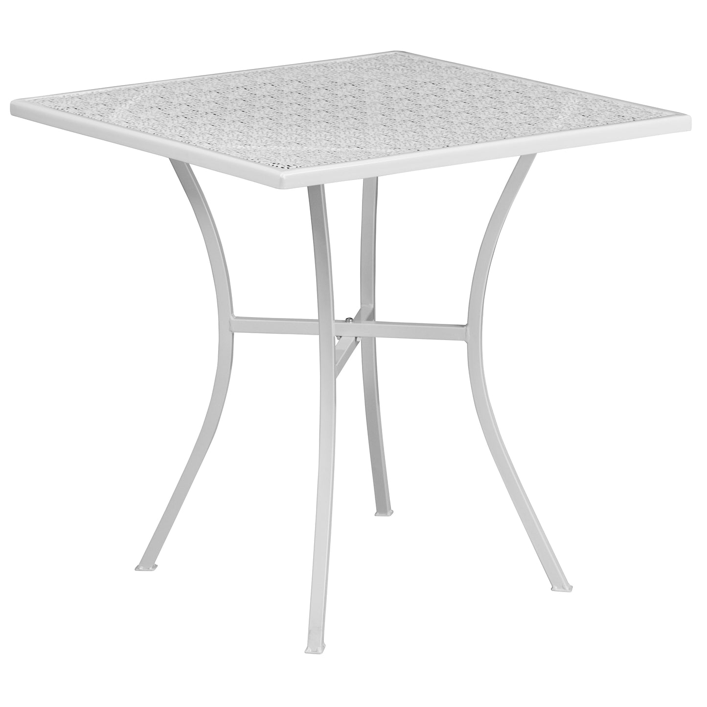 Oia Commercial Grade 28" Square White Indoor-Outdoor Steel Patio Table Set with 4 Square Back Chairs White