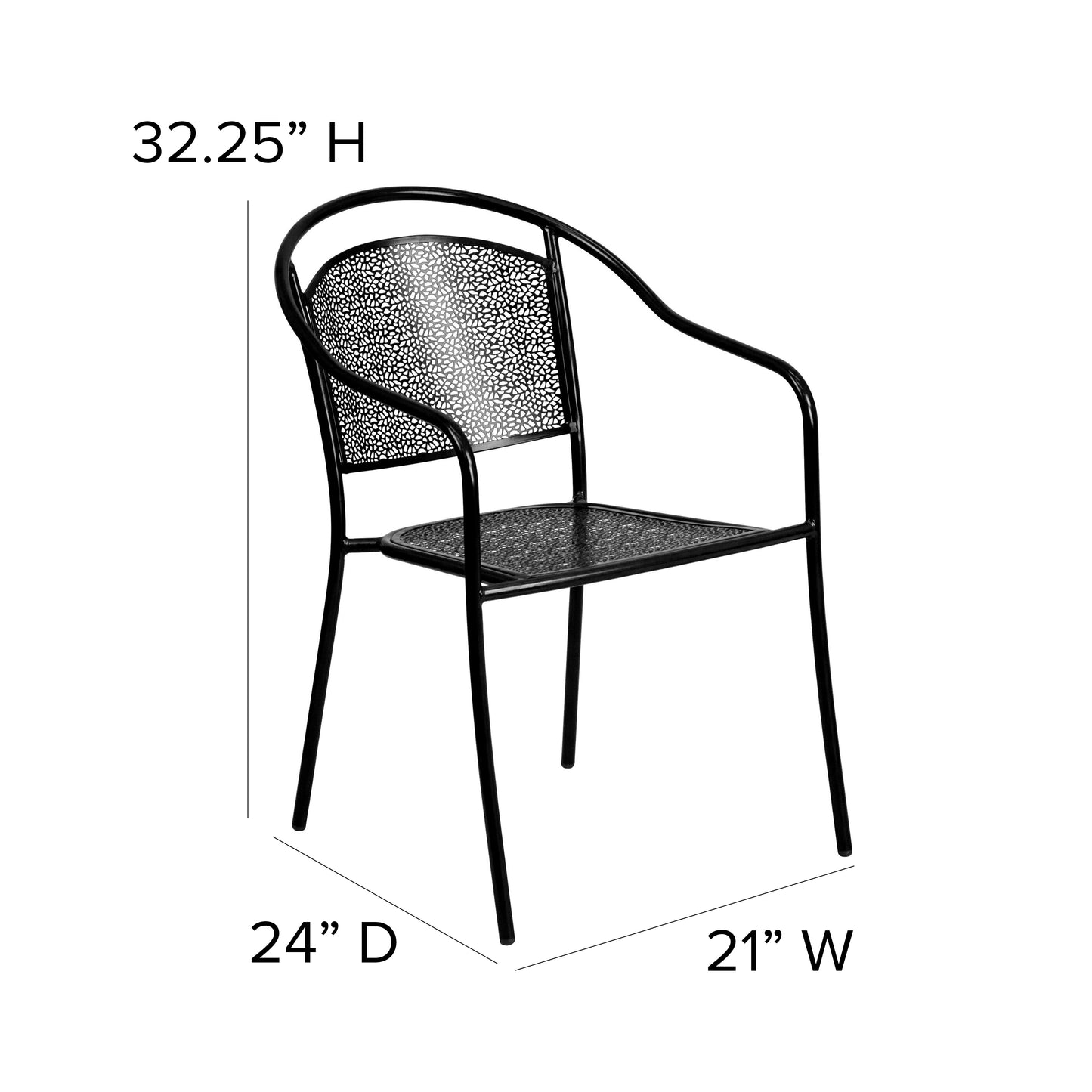 Oia Commercial Grade Black Indoor-Outdoor Steel Patio Arm Chair with Round Back Black
