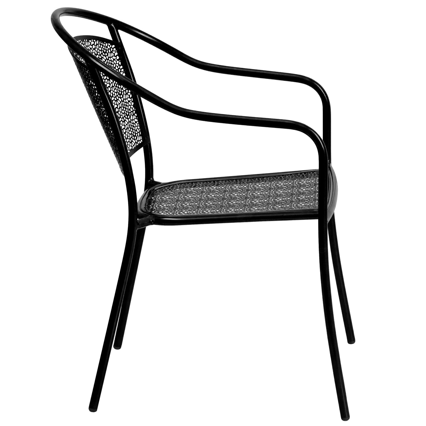 Oia Commercial Grade Black Indoor-Outdoor Steel Patio Arm Chair with Round Back Black