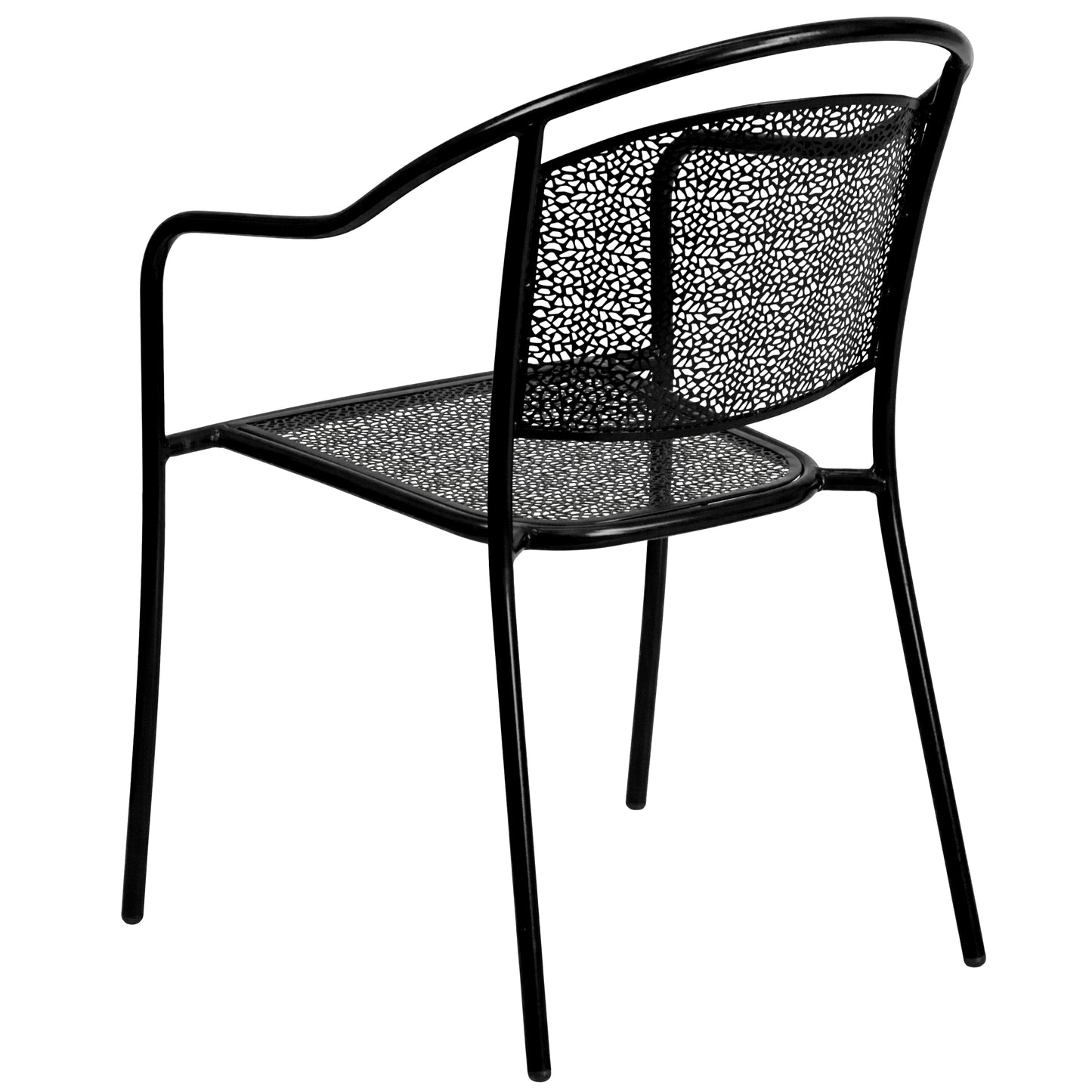 Oia Commercial Grade Black Indoor-Outdoor Steel Patio Arm Chair with Round Back Black