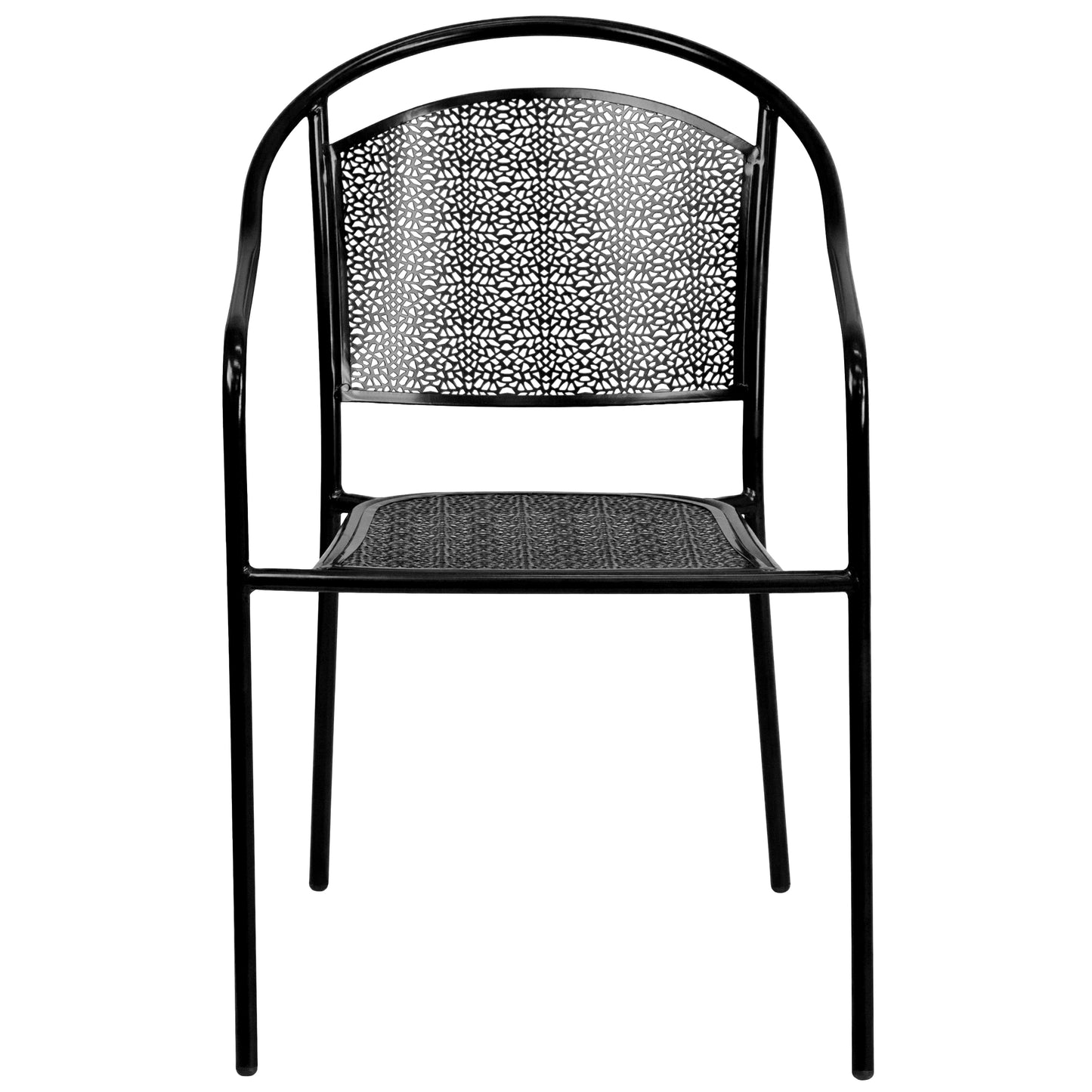 Oia Commercial Grade Black Indoor-Outdoor Steel Patio Arm Chair with Round Back Black