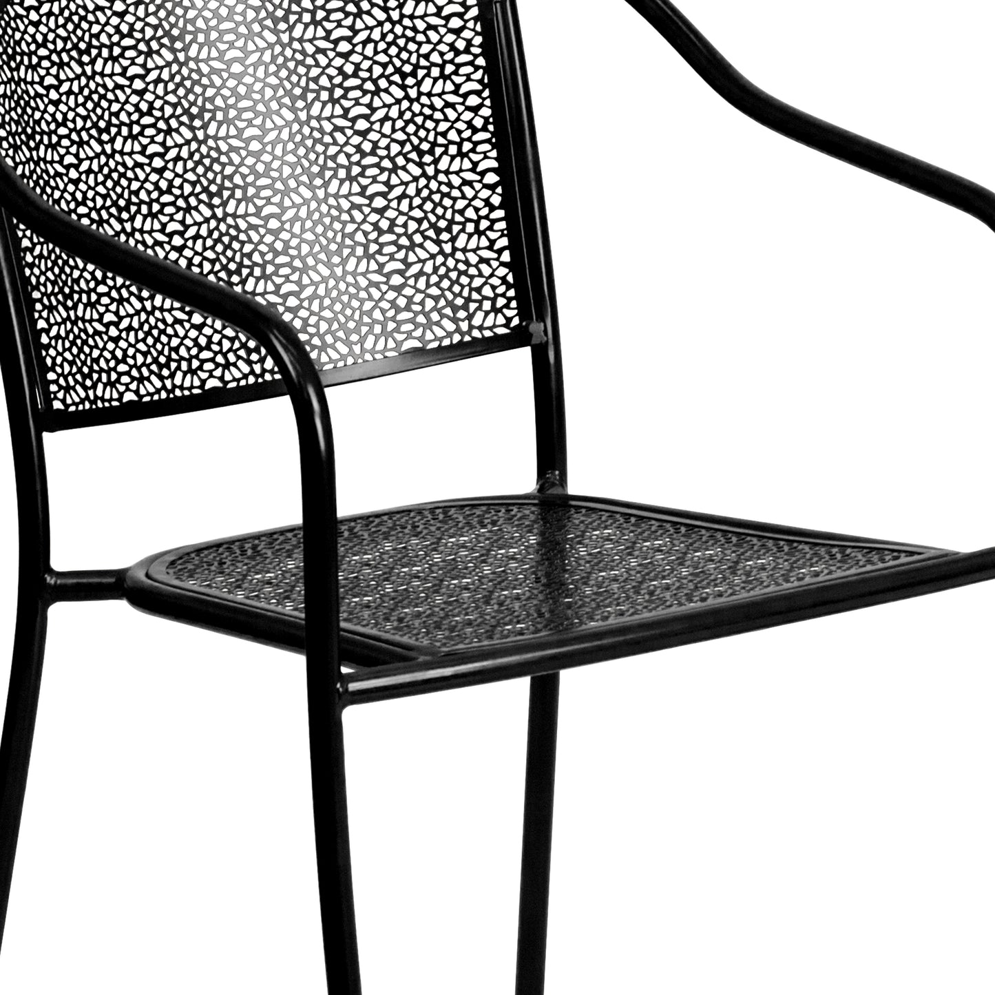 Oia Commercial Grade Black Indoor-Outdoor Steel Patio Arm Chair with Round Back Black