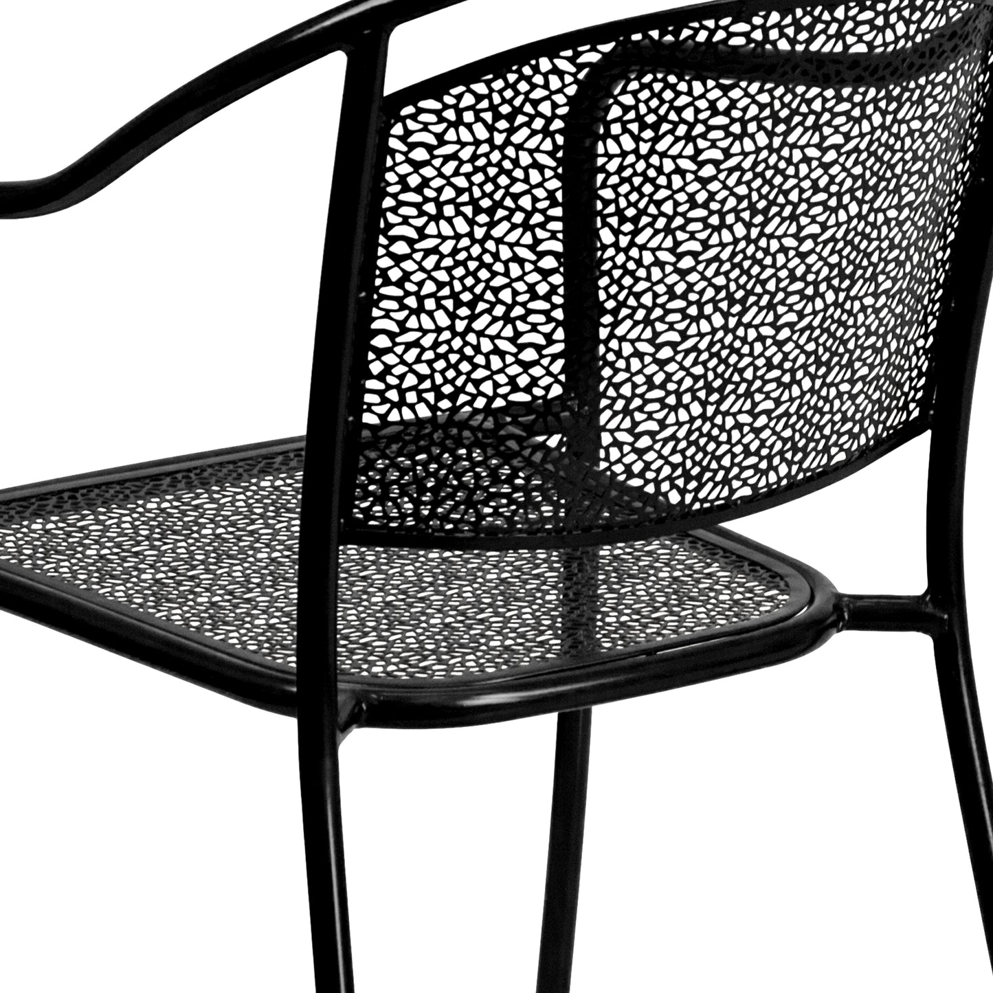 Oia Commercial Grade Black Indoor-Outdoor Steel Patio Arm Chair with Round Back Black