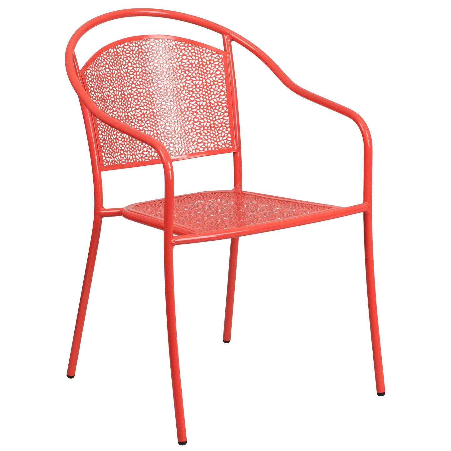 Oia Commercial Grade Coral Indoor-Outdoor Steel Patio Arm Chair with Round Back Coral CO-3-RED-GG